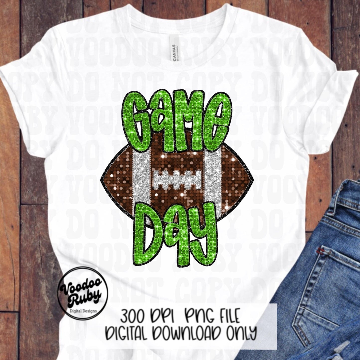 Football Game Day Lime Green Sequin PNG Design Sublimation Faux Embroidery Hand Drawn Digital Download Football Mascot PNG Glitter DTF