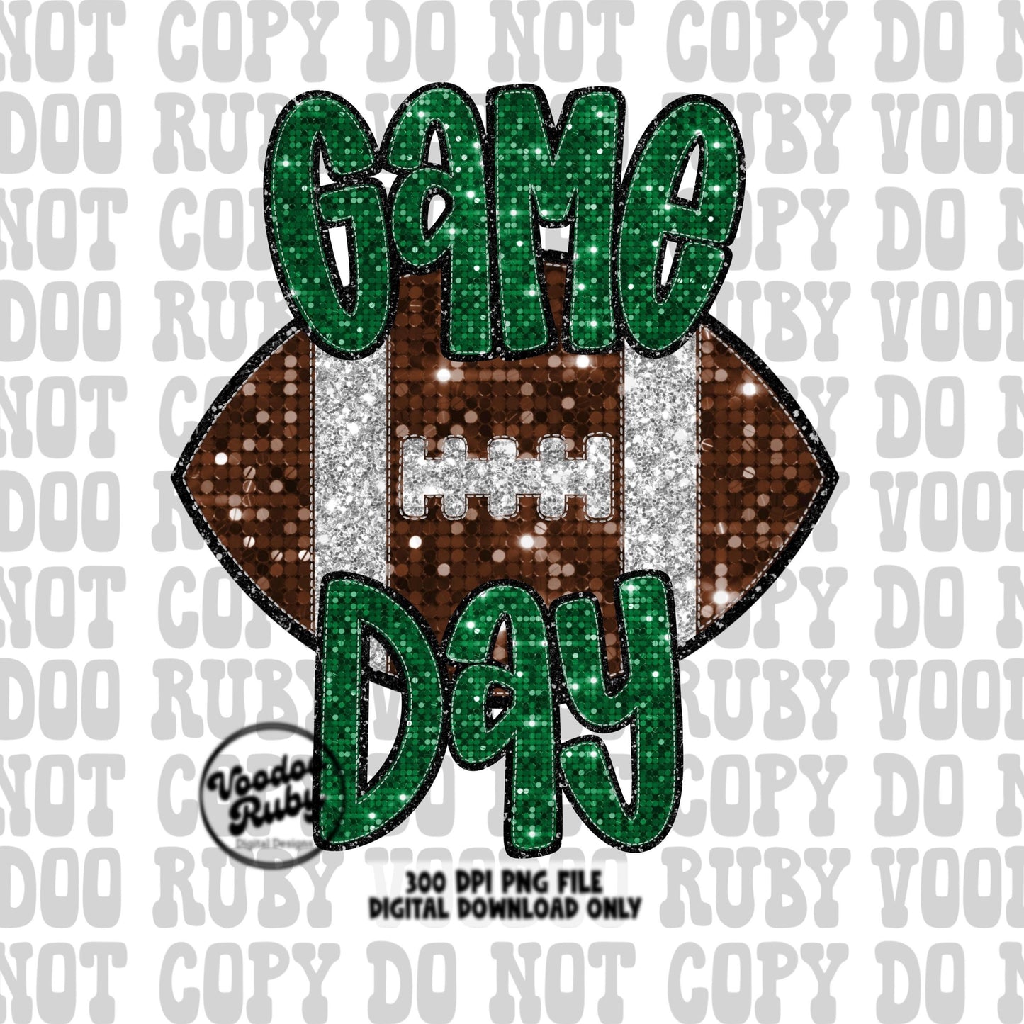 Football Game Day Green Sequin PNG Design Sublimation Faux Embroidery Hand Drawn Digital Download Football Mascot PNG Glitter Printable DTF