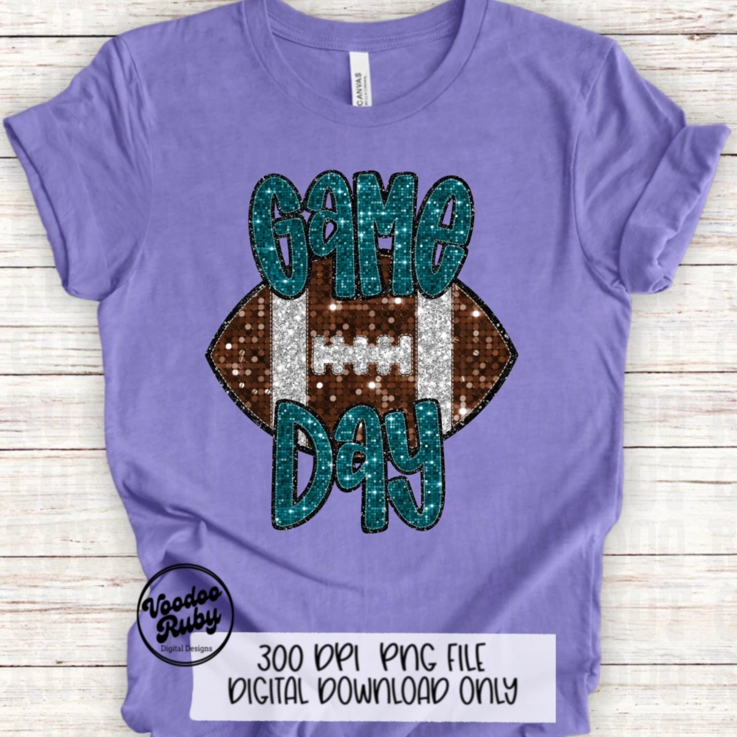 Football Game Day Teal Sequin PNG Design Sublimation Faux Embroidery Hand Drawn Digital Download Football Mascot PNG Glitter Printable DTF