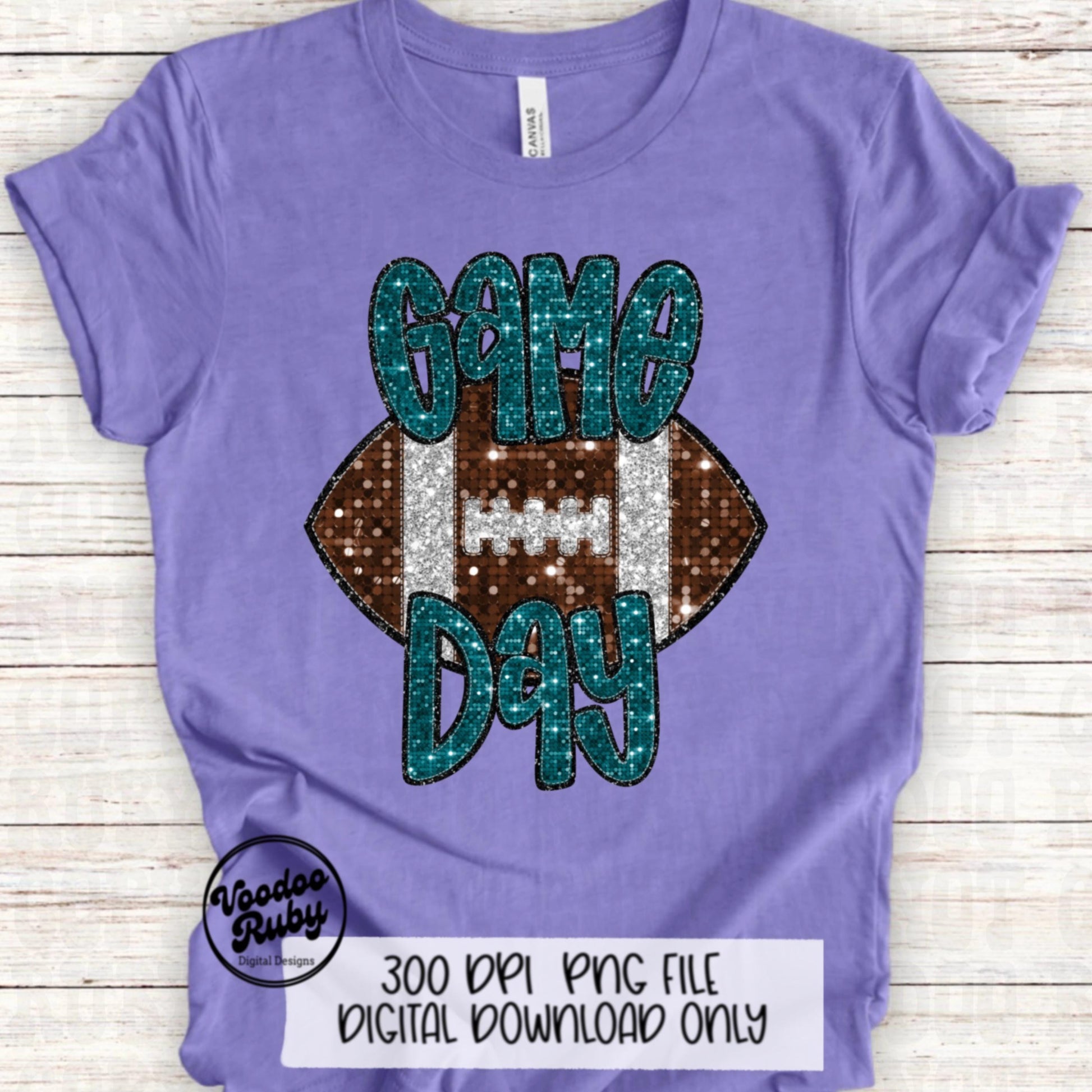 Football Game Day Teal Sequin PNG Design Sublimation Faux Embroidery Hand Drawn Digital Download Football Mascot PNG Glitter Printable DTF