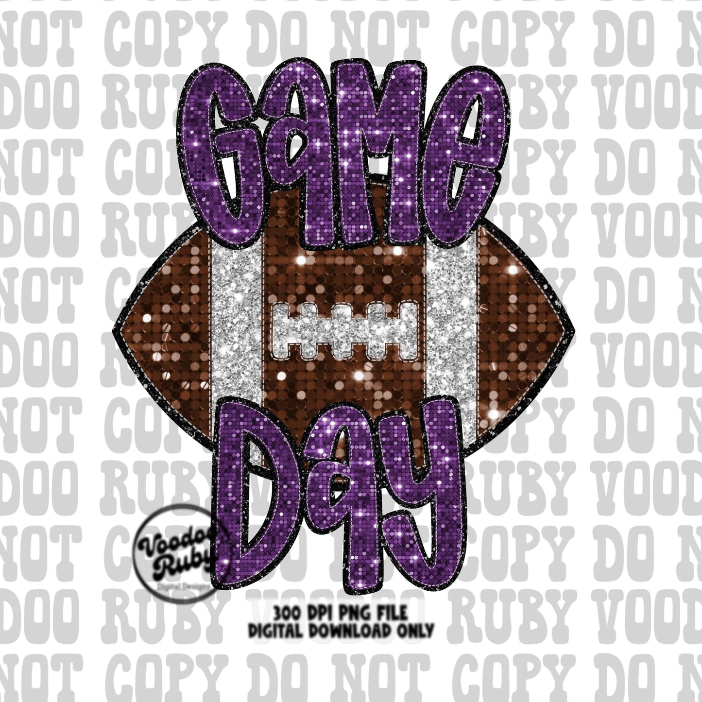 Football Game Day Purple Sequin PNG Design Sublimation Faux Embroidery Hand Drawn Digital Download Football Mascot PNG Glitter Printable DTF