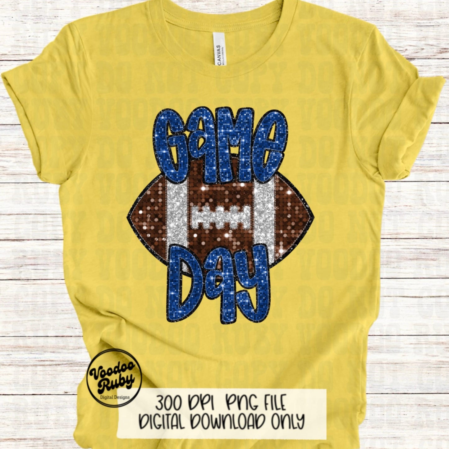 Football Game Day Blue Sequin PNG Design Sublimation Faux Embroidery Hand Drawn Digital Download Football Mascot PNG Glitter Printable DTF