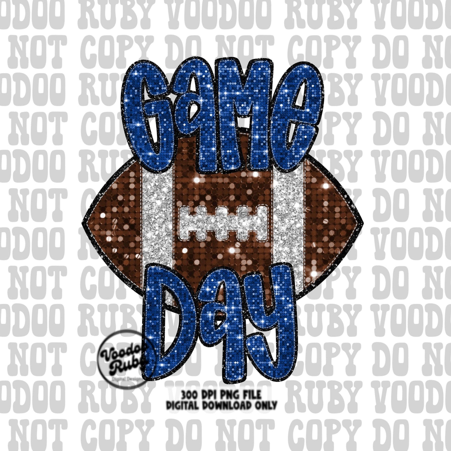 Football Game Day Blue Sequin PNG Design Sublimation Faux Embroidery Hand Drawn Digital Download Football Mascot PNG Glitter Printable DTF