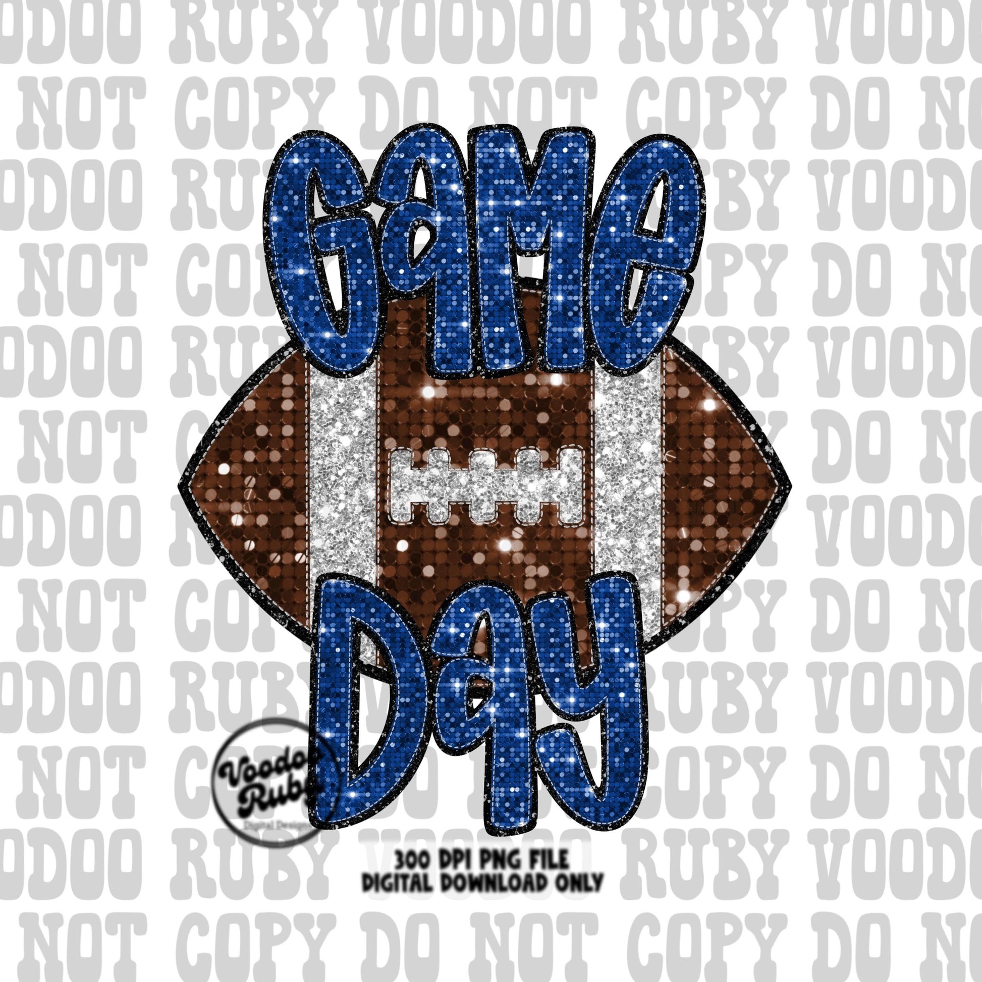Football Game Day Blue Sequin PNG Design Sublimation Faux Embroidery Hand Drawn Digital Download Football Mascot PNG Glitter Printable DTF