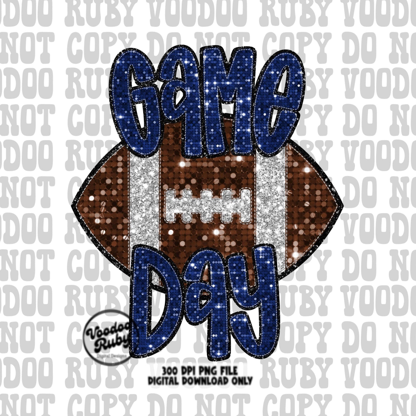 Football Game Day Blue Sequin PNG Design Sublimation Faux Embroidery Hand Drawn Digital Download Football Mascot PNG Glitter Printable DTF