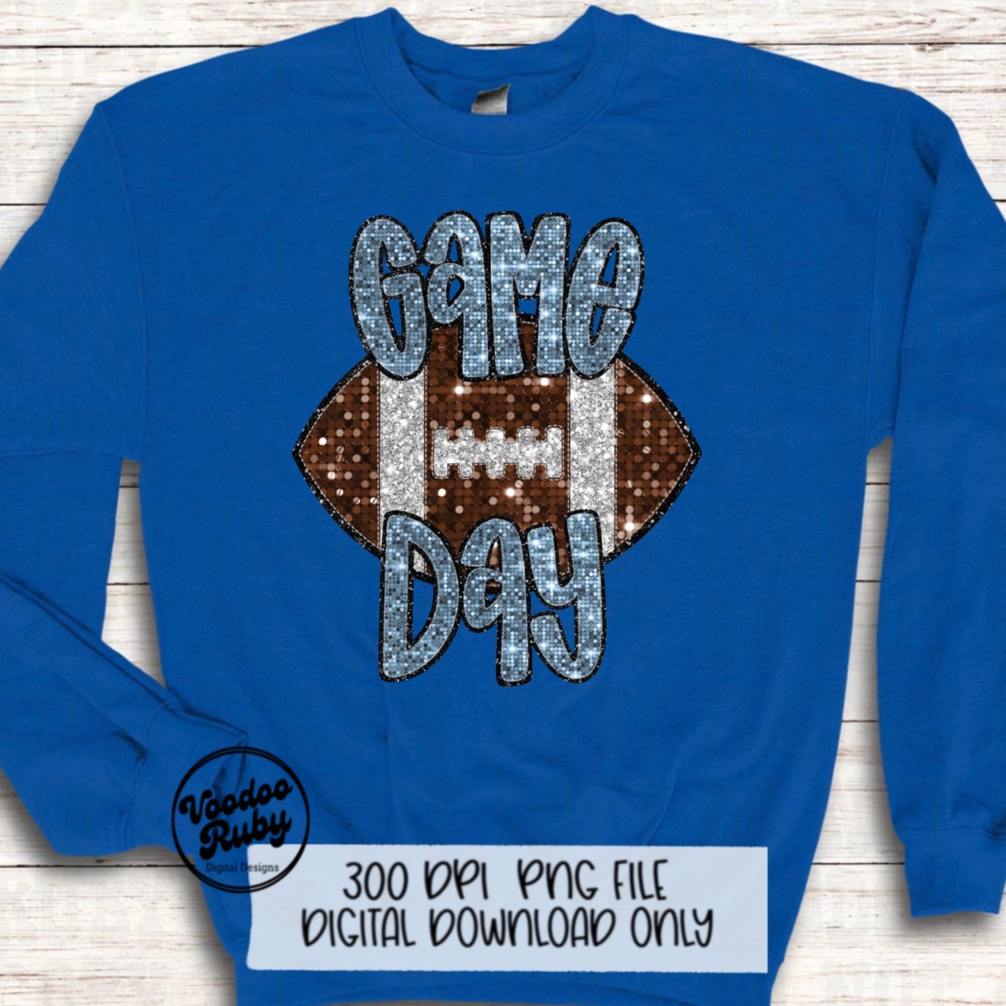 Football Game Day Blue Sequin PNG Design Sublimation Faux Embroidery Hand Drawn Digital Download Football Mascot PNG Glitter Printable DTF