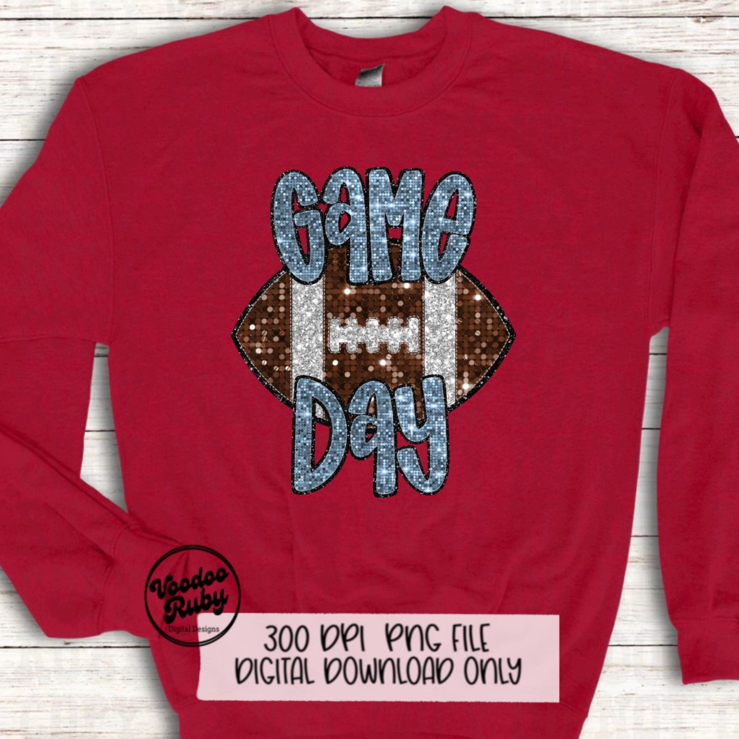 Football Game Day Blue Sequin PNG Design Sublimation Faux Embroidery Hand Drawn Digital Download Football Mascot PNG Glitter Printable DTF