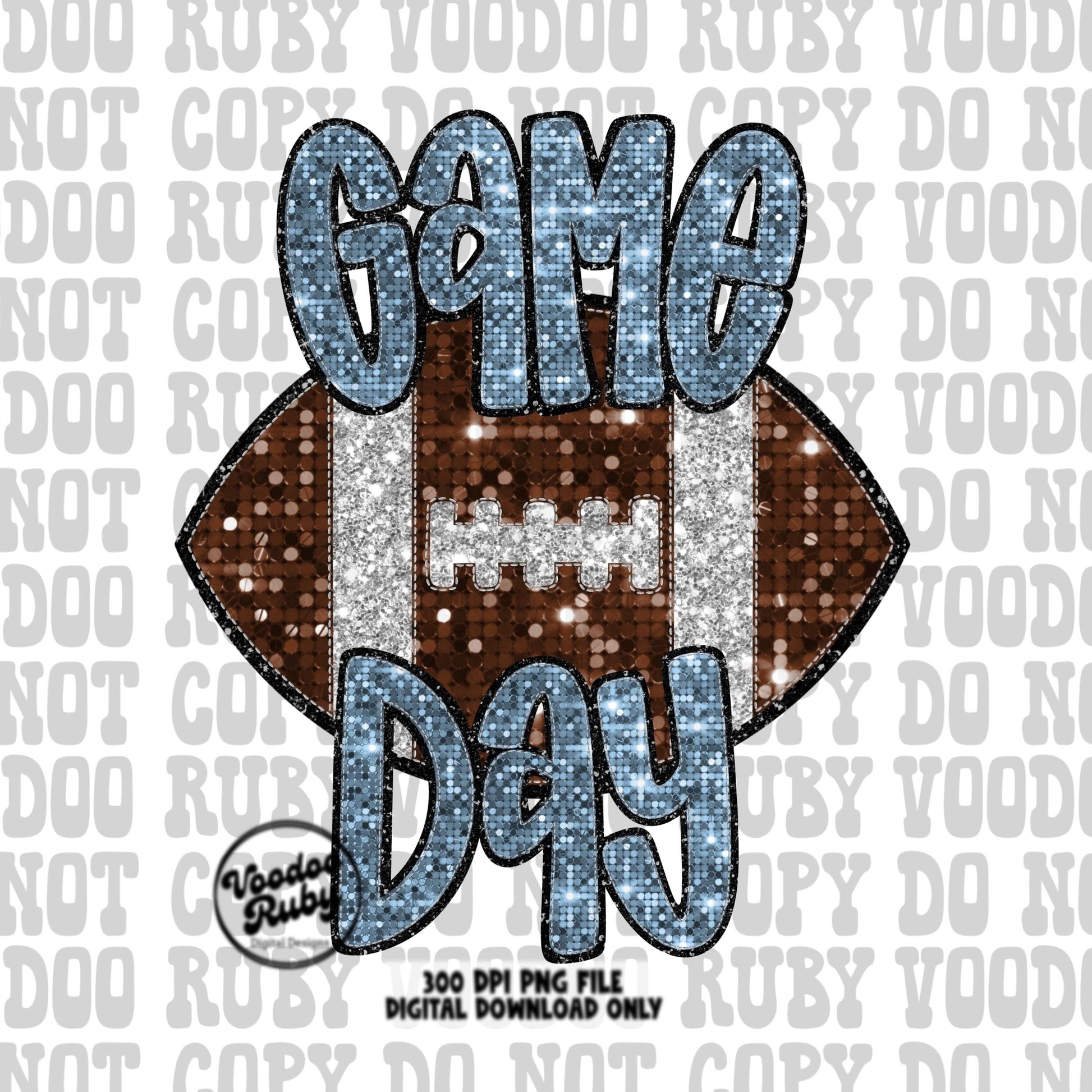 Football Game Day Blue Sequin PNG Design Sublimation Faux Embroidery Hand Drawn Digital Download Football Mascot PNG Glitter Printable DTF