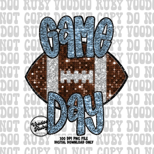 Football Game Day Blue Sequin PNG Design Sublimation Faux Embroidery Hand Drawn Digital Download Football Mascot PNG Glitter Printable DTF