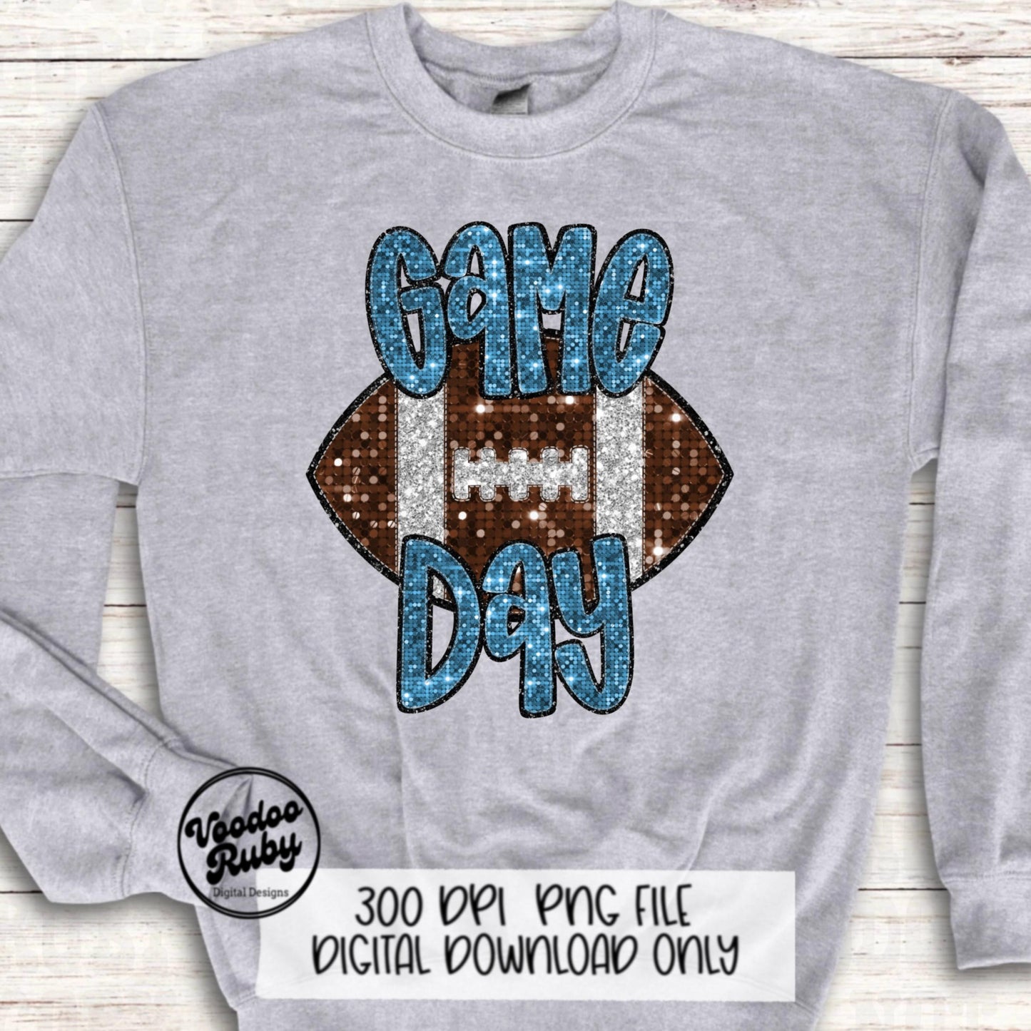 Football Game Day Blue Sequin PNG Design Sublimation Faux Embroidery Hand Drawn Digital Download Football Mascot PNG Glitter Printable DTF