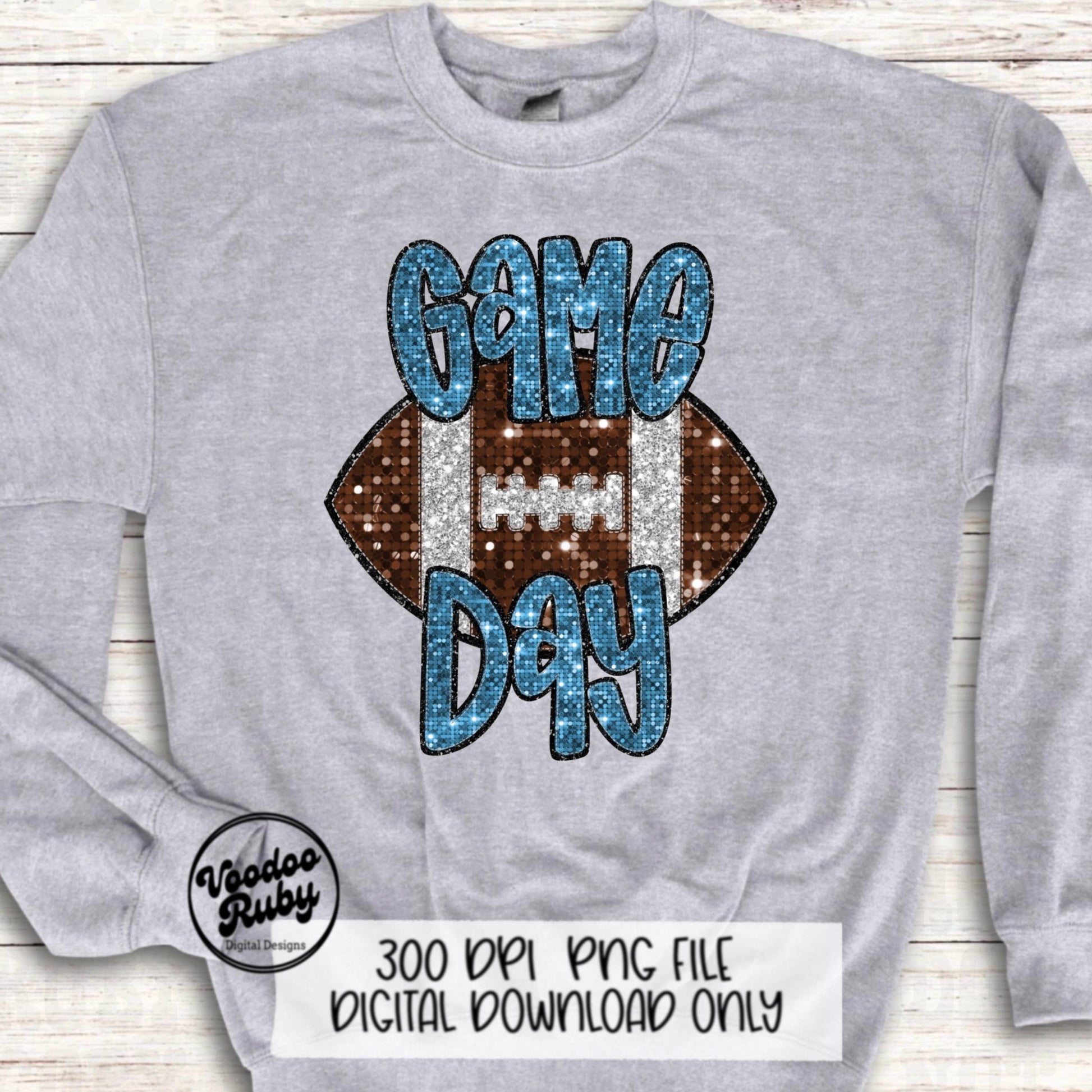 Football Game Day Blue Sequin PNG Design Sublimation Faux Embroidery Hand Drawn Digital Download Football Mascot PNG Glitter Printable DTF