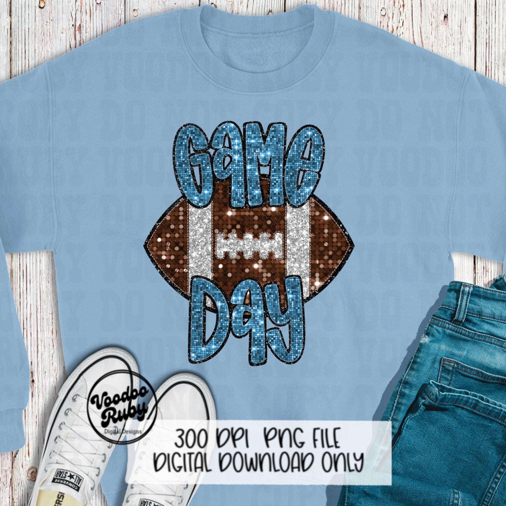 Football Game Day Blue Sequin PNG Design Sublimation Faux Embroidery Hand Drawn Digital Download Football Mascot PNG Glitter Printable DTF
