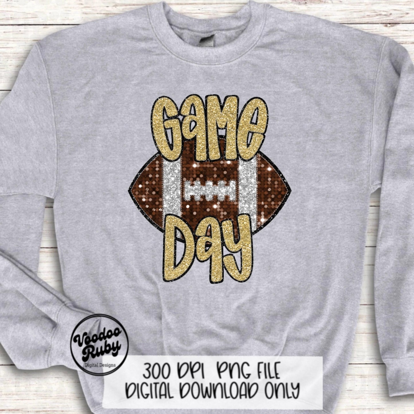 Football Game Day Gold Glitter PNG Design Sublimation Faux Embroidery Hand Drawn Digital Download Football Mascot PNG Sequin Printable DTF