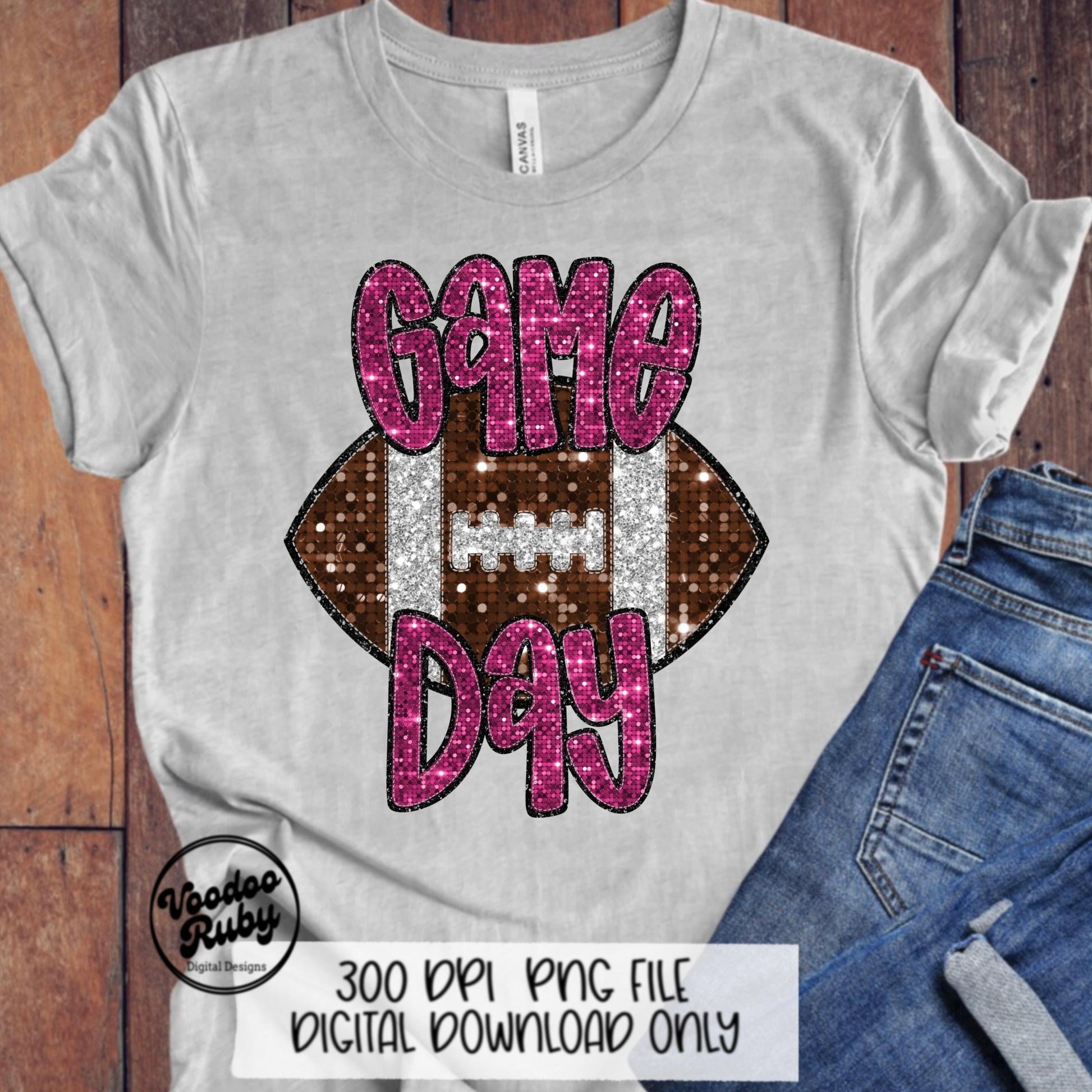 Football Game Day Pink Sequin PNG Design Sublimation Faux Embroidery Hand Drawn Digital Download Pink Out Football Mascot Pink October PNG