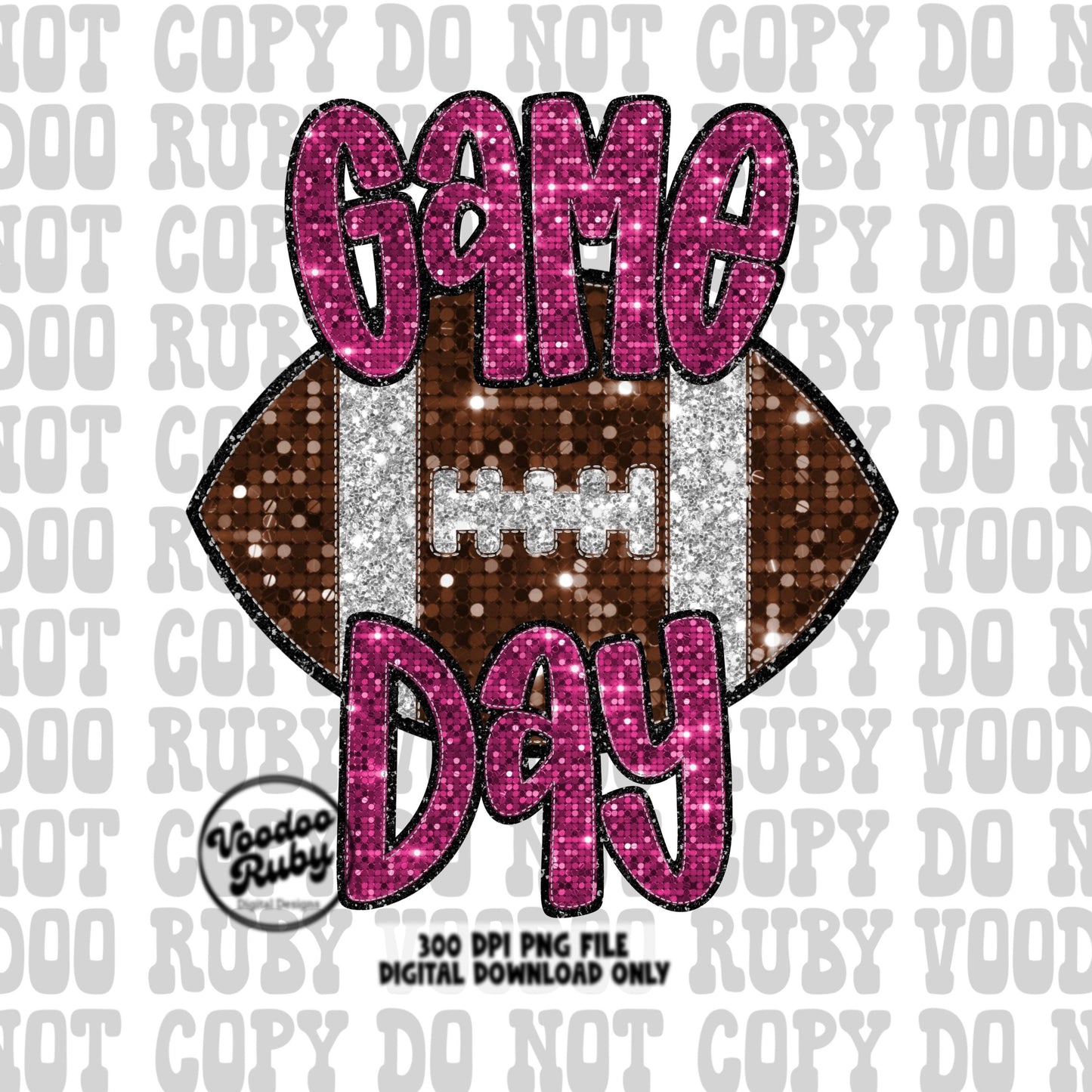 Football Game Day Pink Sequin PNG Design Sublimation Faux Embroidery Hand Drawn Digital Download Pink Out Football Mascot Pink October PNG