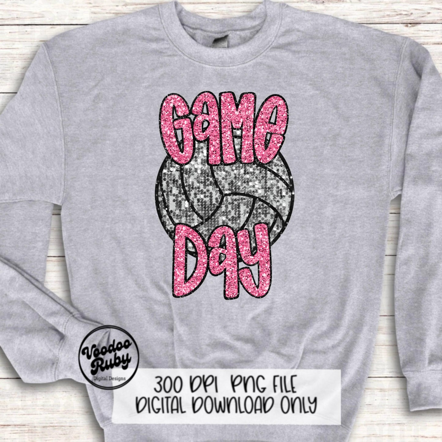 Volleyball Game Day Pink Sequin PNG Design Sublimation Faux Embroidery Hand Drawn Digital Download Pink Out Volleyball Mascot Pink October