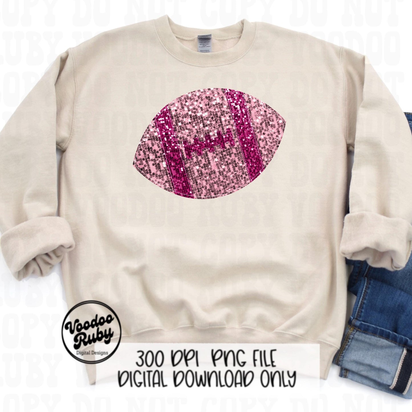 Sequin Pink Football PNG Design Glitter Sublimation Hand Drawn Digital Download Faux Patch PNG Printable Clip Art Faux Appliqué Football DTF