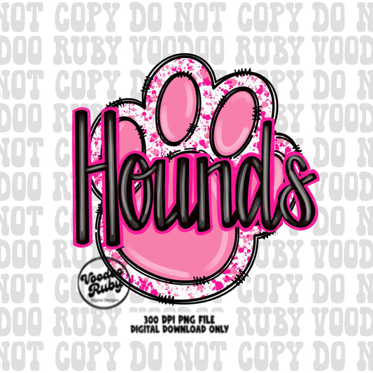 Pink Hounds PNG Design Hand Drawn Digital Download Pink Football PNG Sublimation Pink Paw Print Hounds DTF Printable