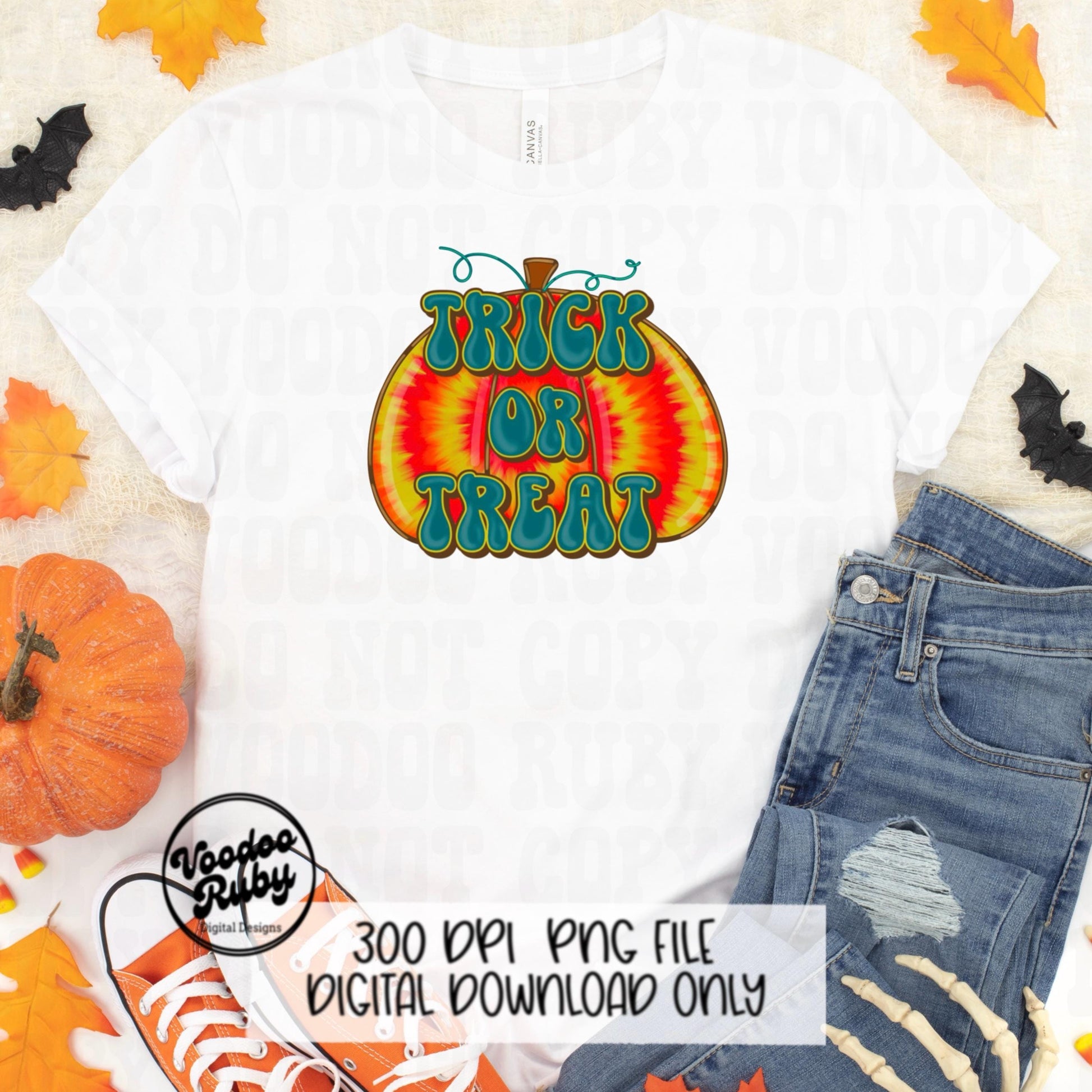 Trick or Treat Halloween PNG Design Hand Drawn Digital Download Sublimation Groovy Pumpkin PNG Tie Dye Pumpkin dtf Printable Pumpkin Design