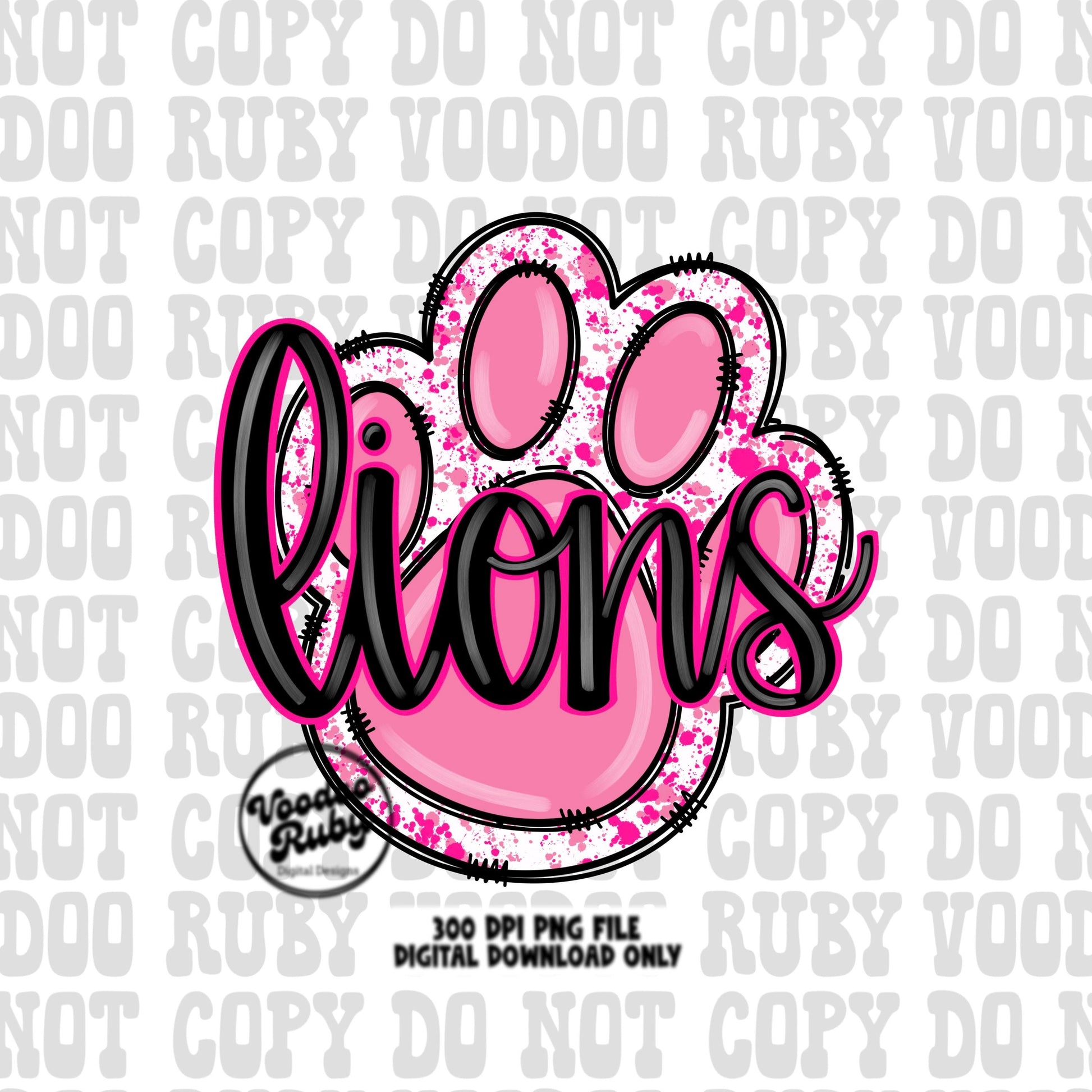 Pink Lions PNG Design Sublimation Hand Drawn Digital Download Pink Football PNG Pink Paw Pink October DTF Printable Mascot png Clip Art