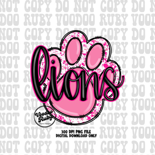 Pink Lions PNG Design Sublimation Hand Drawn Digital Download Pink Football PNG Pink Paw Pink October DTF Printable Mascot png Clip Art
