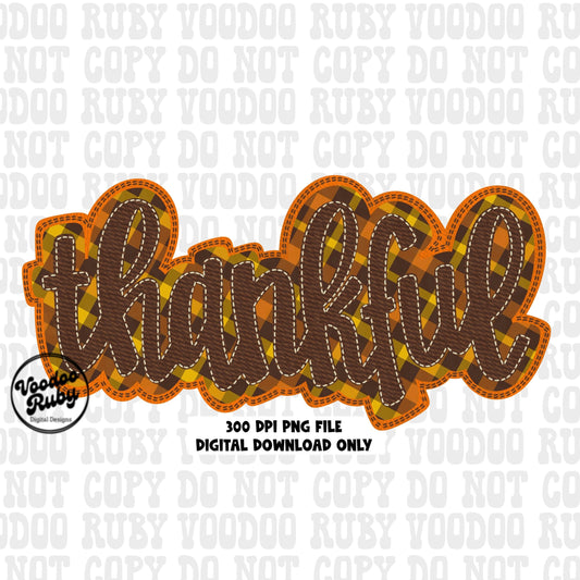 Thankful png faux applique embroidery dtf printable design