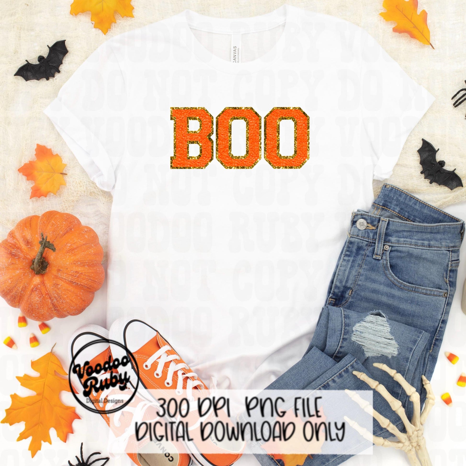 Boo PNG Design Faux Chenille Letter Patches Sublimation Digital Download Halloween PNG DTF Printable Faux Embroidery Png Halloween dtf