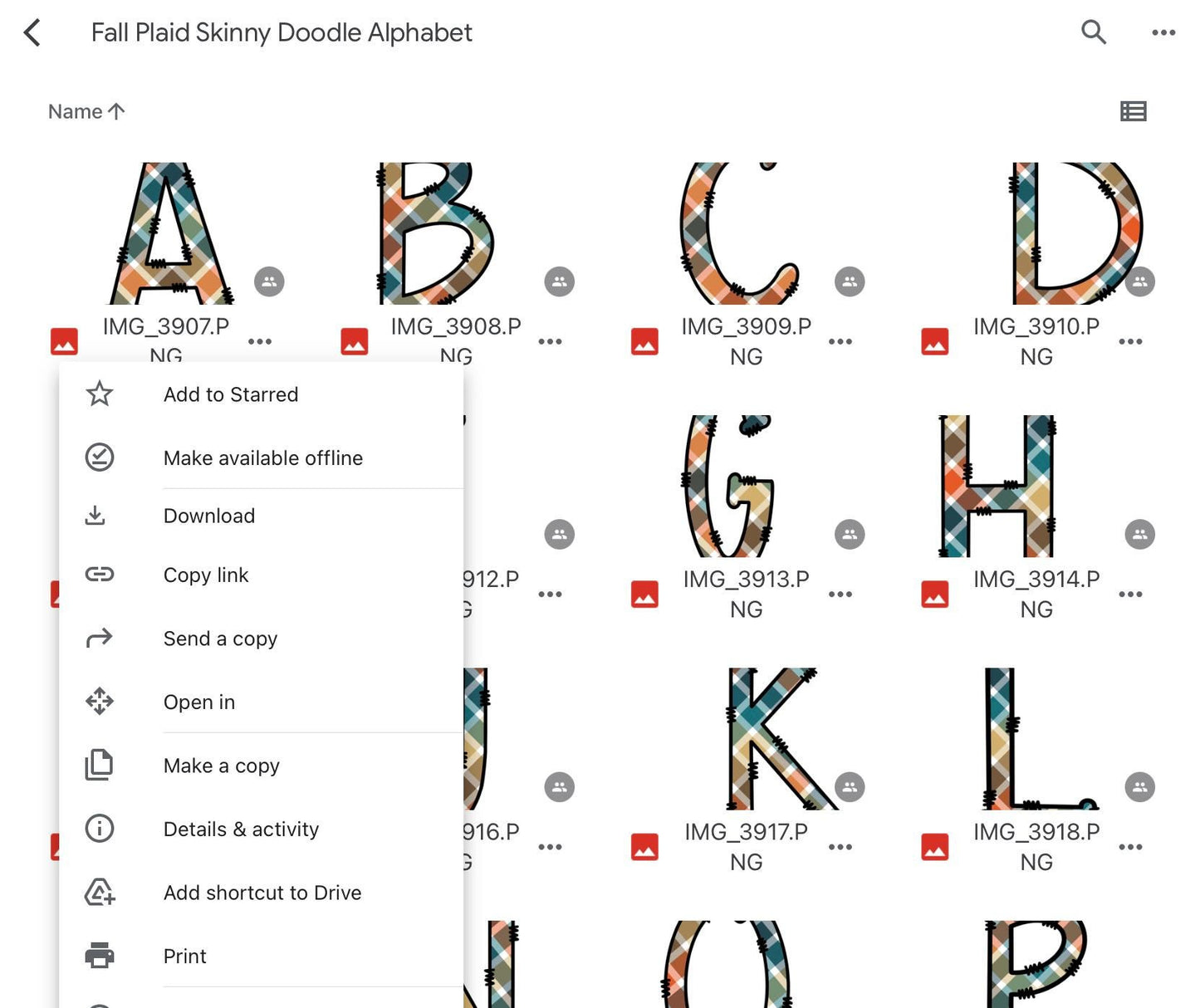 Thanksgiving Plaid Alphabet PNG Bundle: Hand-Drawn Doodle Letters (Digital Download)