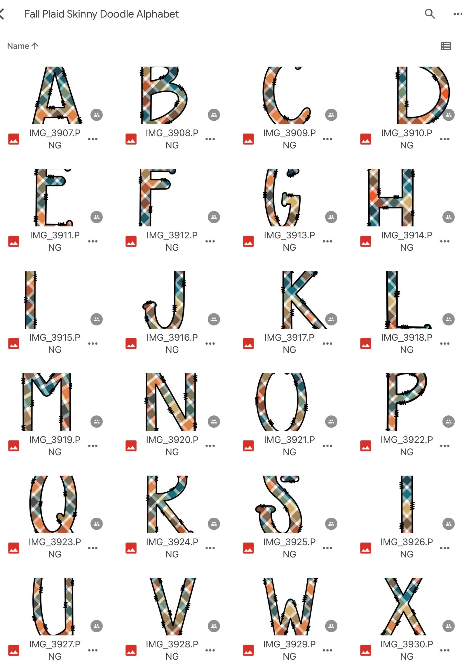 Thanksgiving Plaid Alphabet PNG Bundle: Hand-Drawn Doodle Letters (Digital Download)