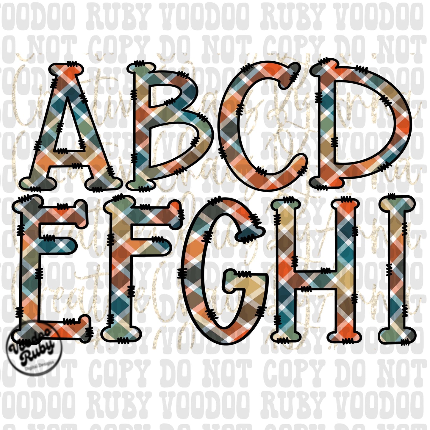 Thanksgiving Plaid Alphabet PNG Bundle: Hand-Drawn Doodle Letters (Digital Download)
