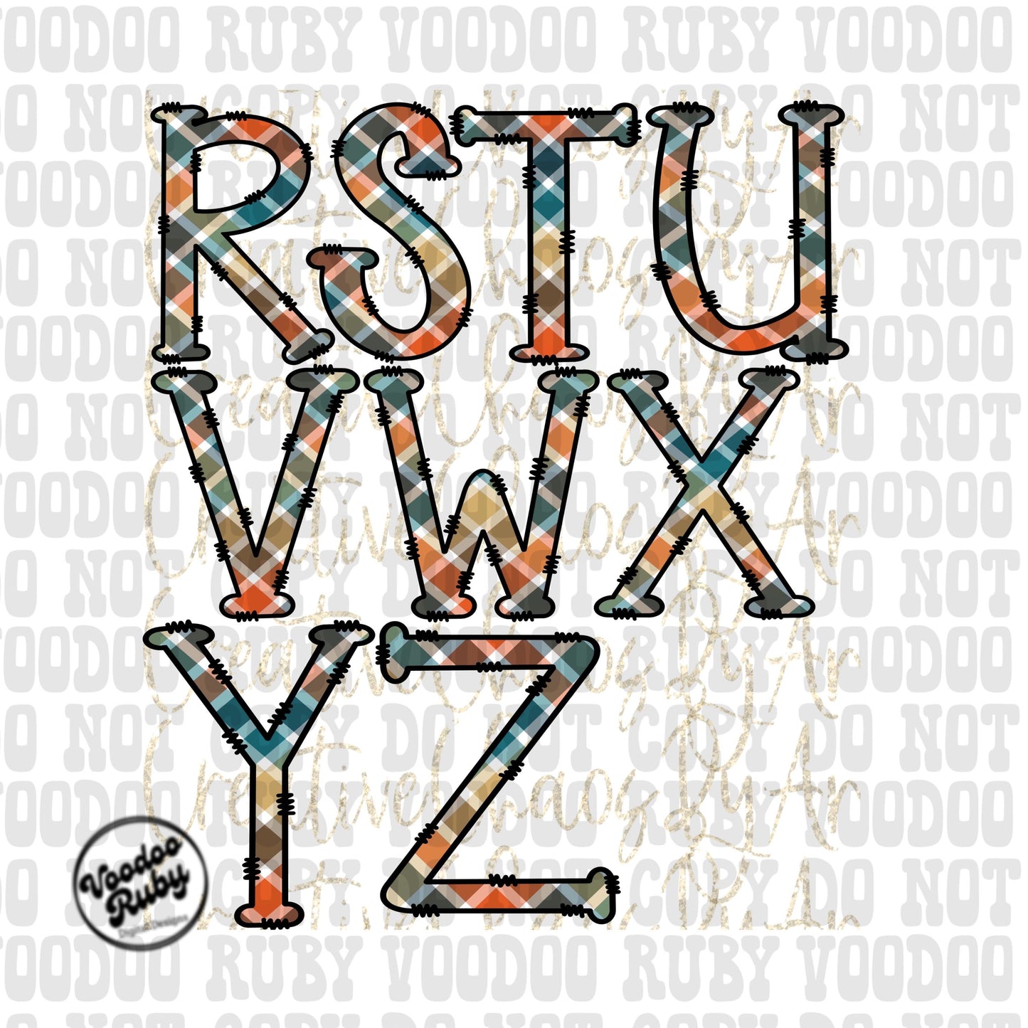 Thanksgiving Plaid Alphabet PNG Bundle: Hand-Drawn Doodle Letters (Digital Download)