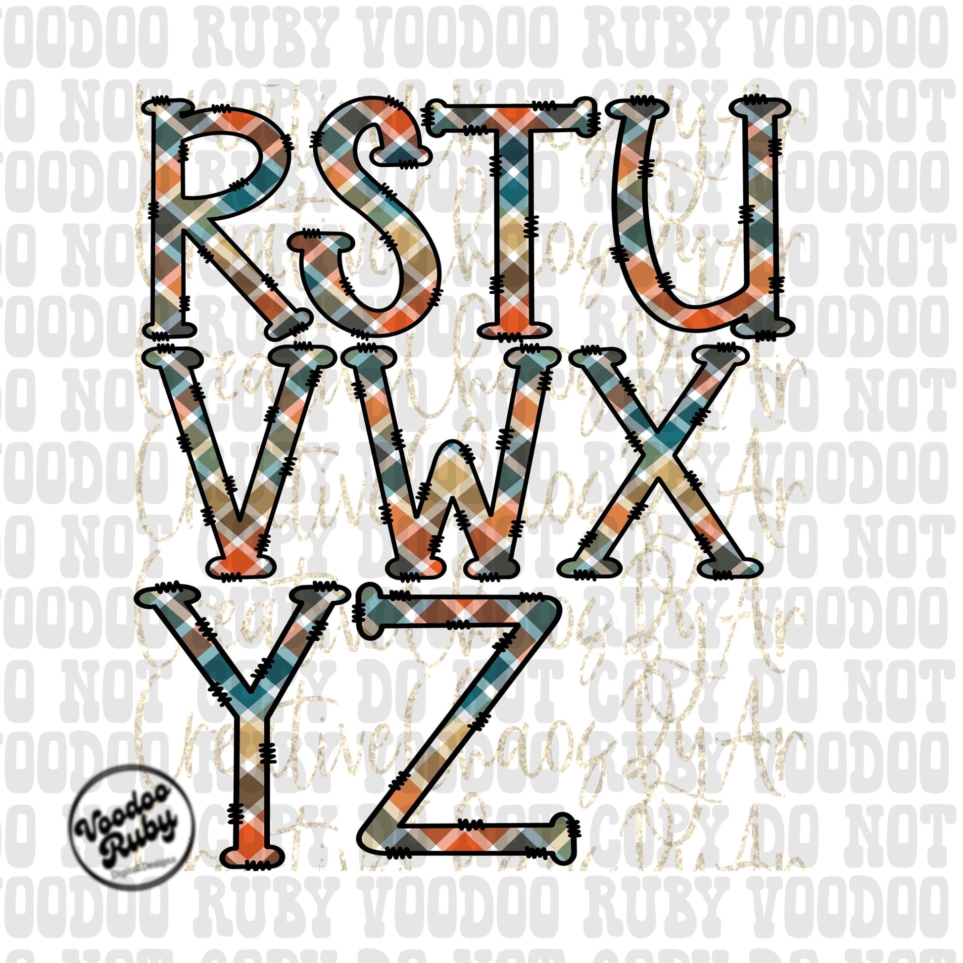 Thanksgiving Plaid Alphabet PNG Bundle: Hand-Drawn Doodle Letters (Digital Download)