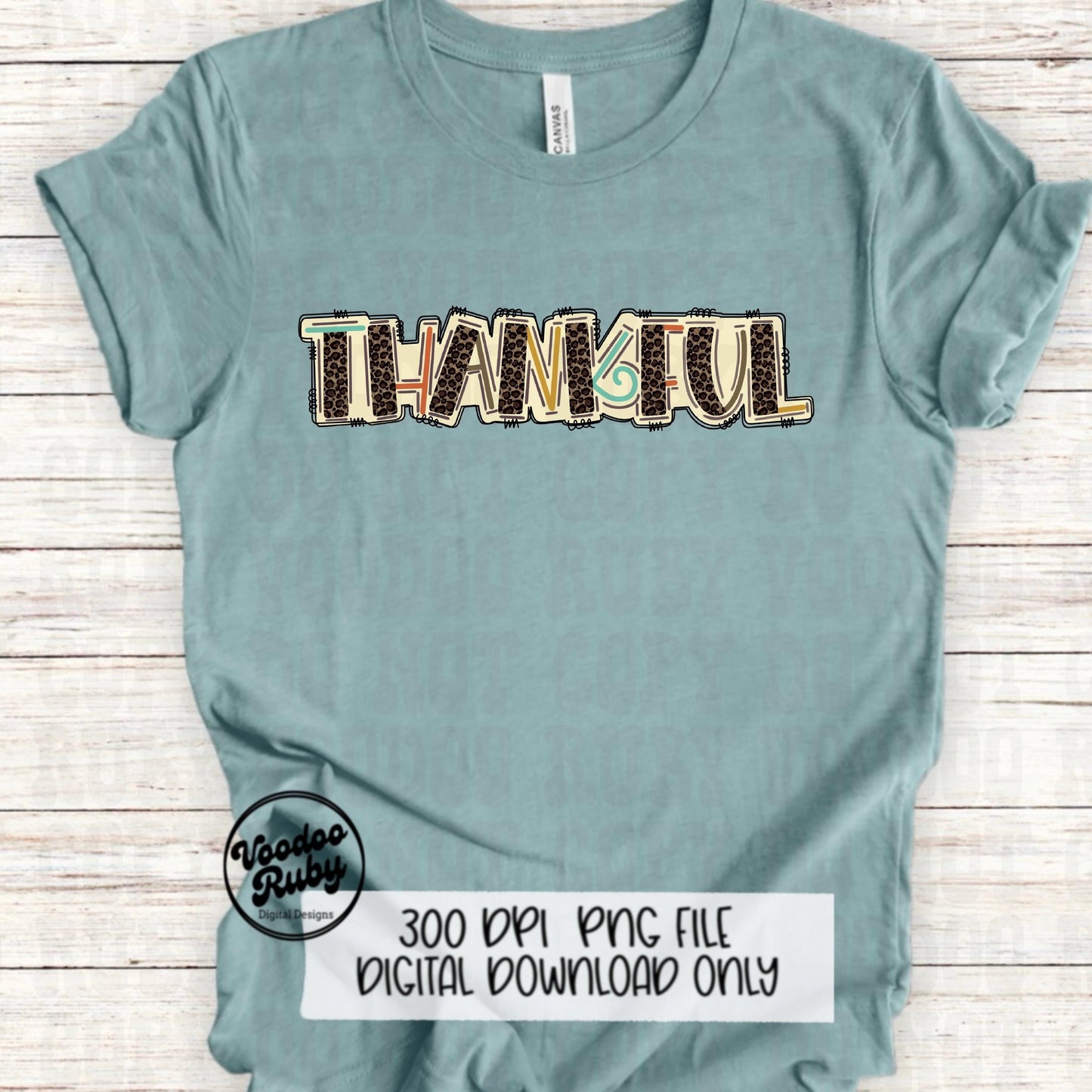 Thankful PNG Design Hand Drawn Digital Download Sublimation Thankful DTF Printable Thanksgiving Clip Art Leopard png