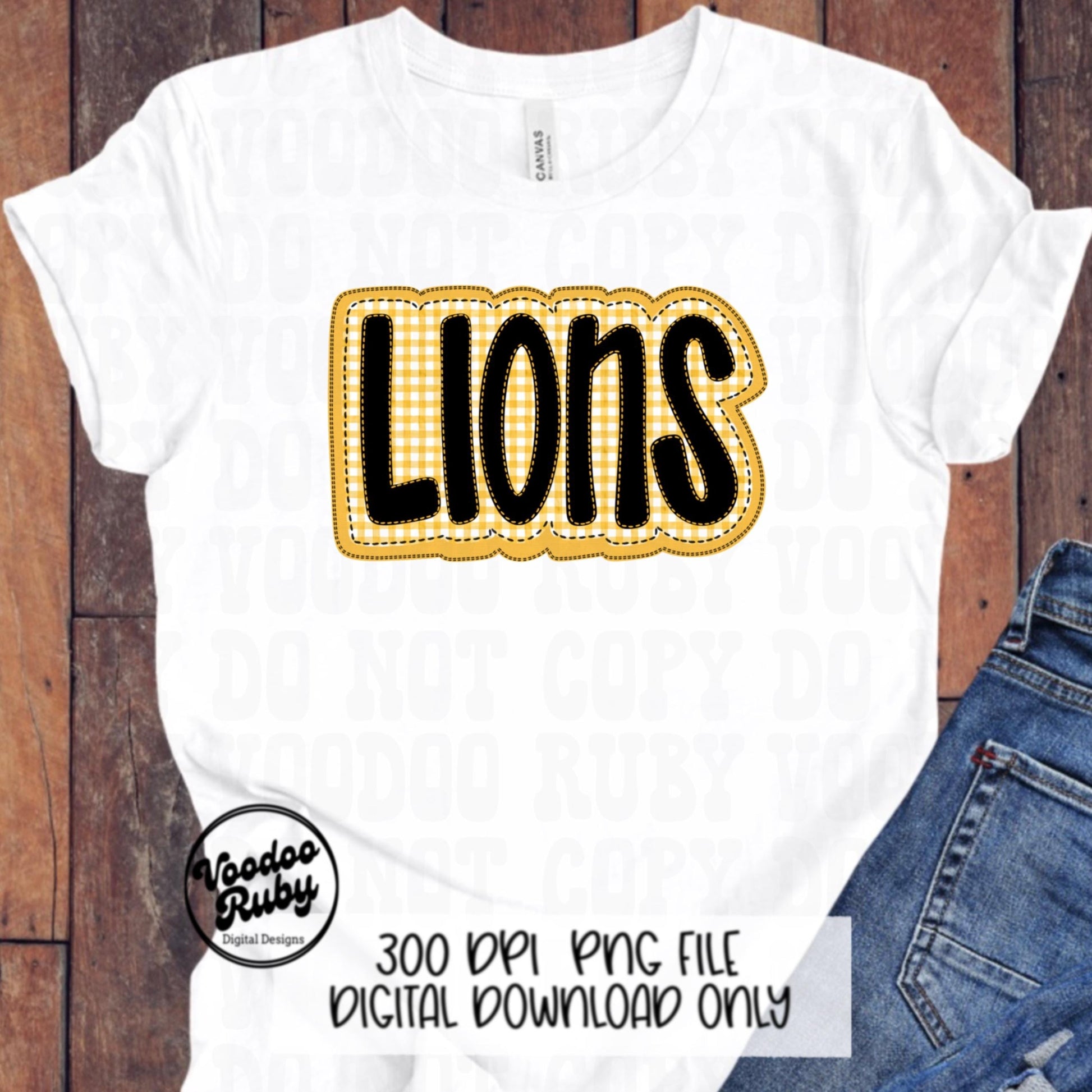 Lions PNG Design Embroidery Sublimation Faux Applique Hand Drawn Digital Download Lions Football png Yellow Gold Lions Mascot DTF Printable