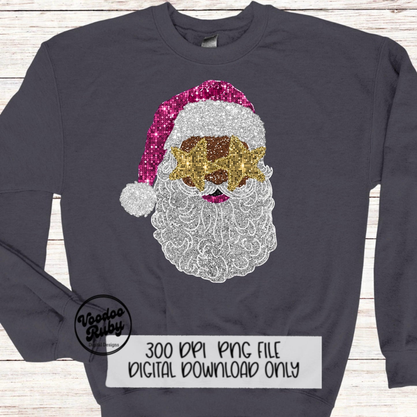Sequin Pink Santa PNG Design Christmas PNG Faux Sequins DTF Christmas Glitter Sublimation Digital Design Download African American Santa png