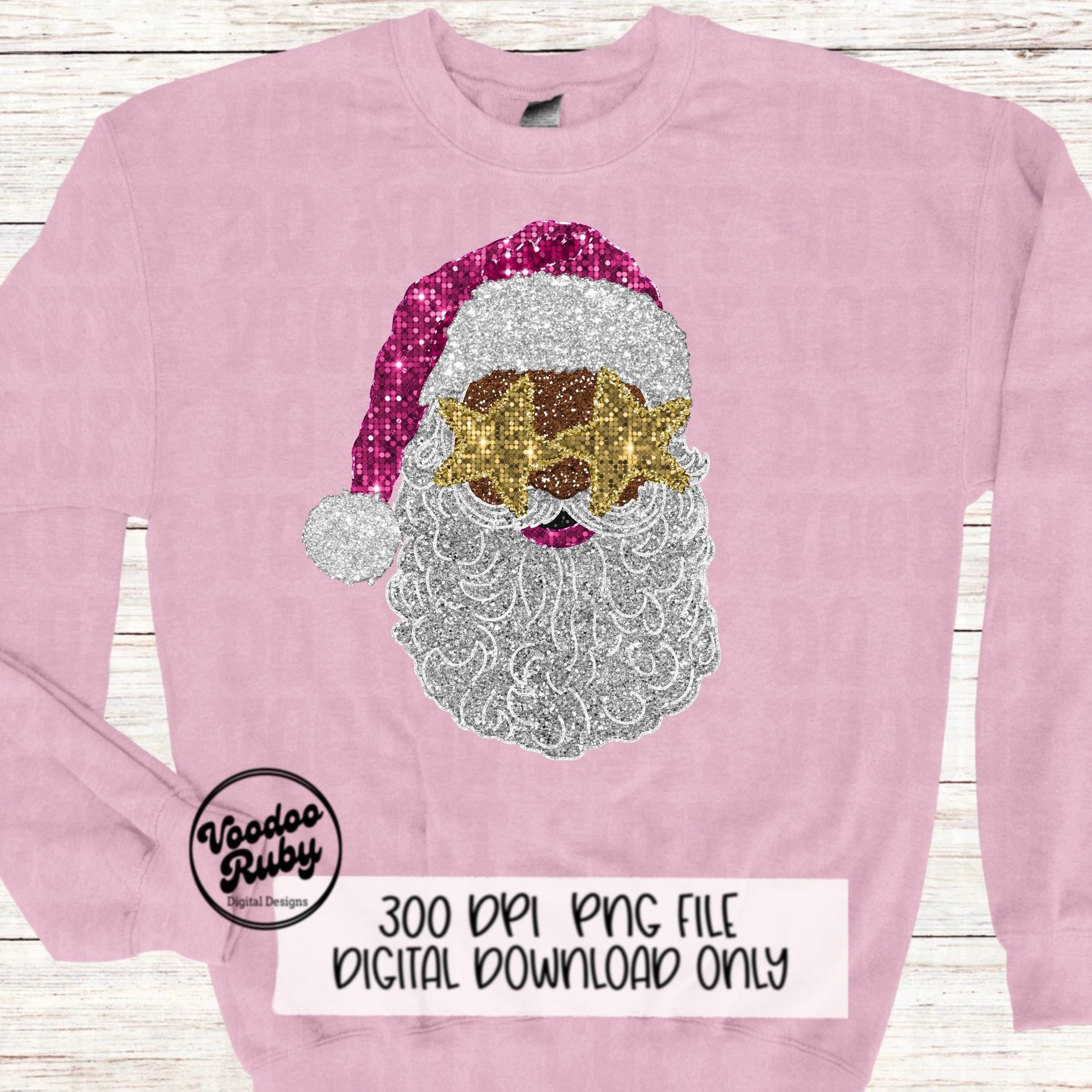 Sequin Pink Santa PNG Design Christmas PNG Faux Sequins DTF Christmas Glitter Sublimation Digital Design Download African American Santa png