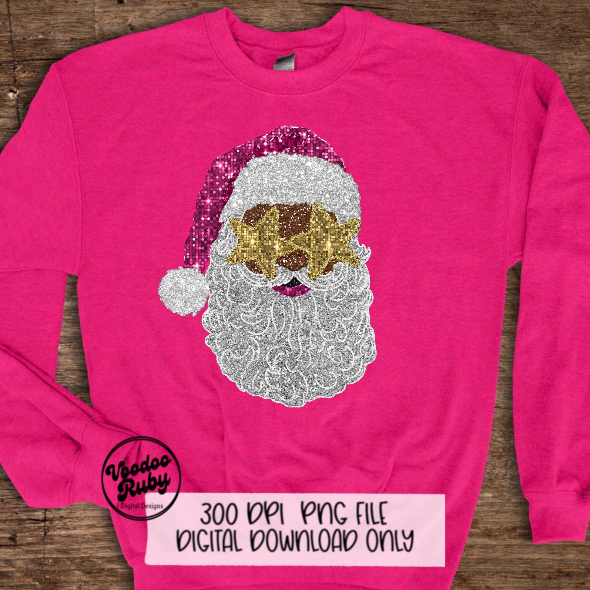 Sequin Pink Santa PNG Design Christmas PNG Faux Sequins DTF Christmas Glitter Sublimation Digital Design Download African American Santa png