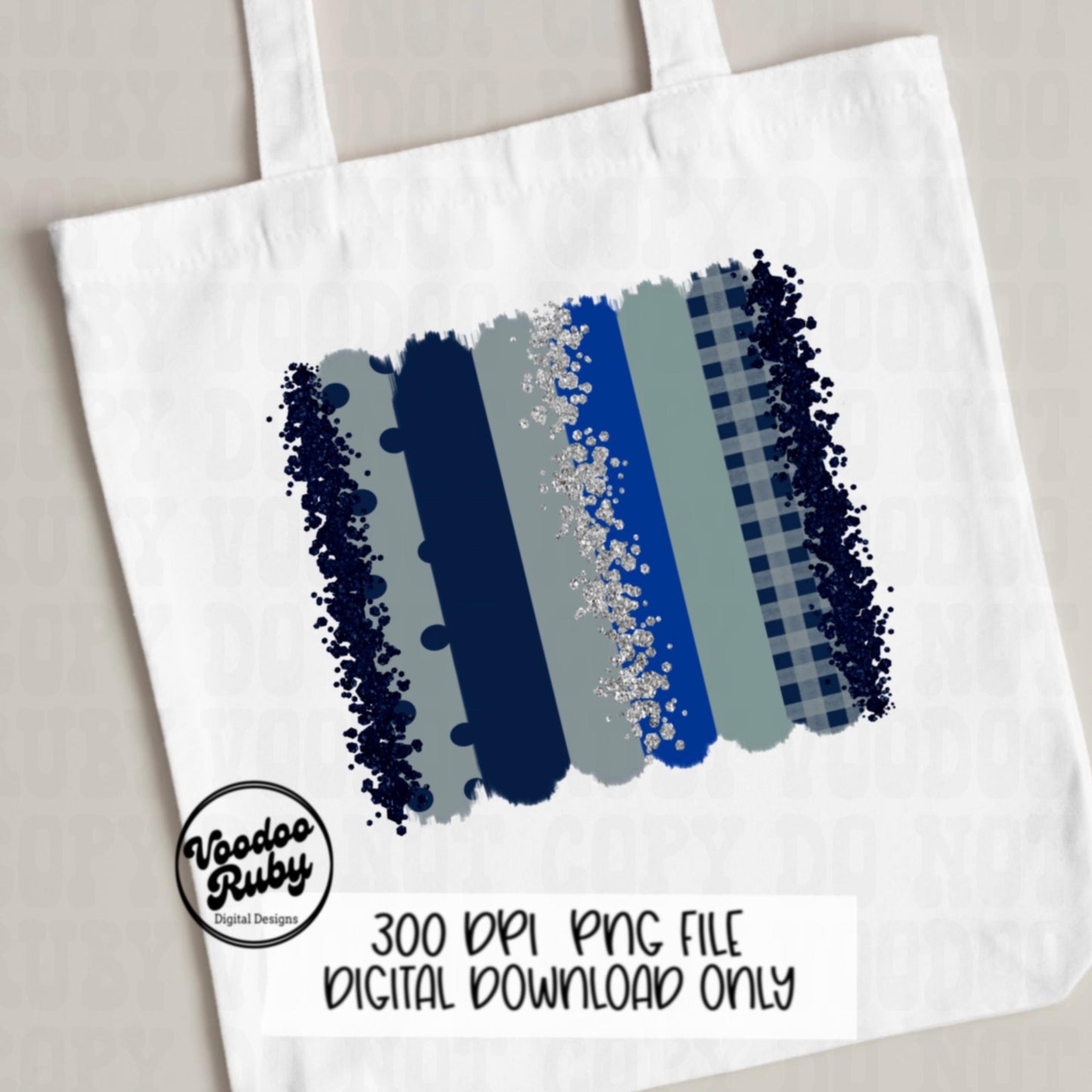 Blue and Silver Glitter Individual Brush Strokes Background Sublimation Hand Drawn Design Digital Download Football PNG Clip Art