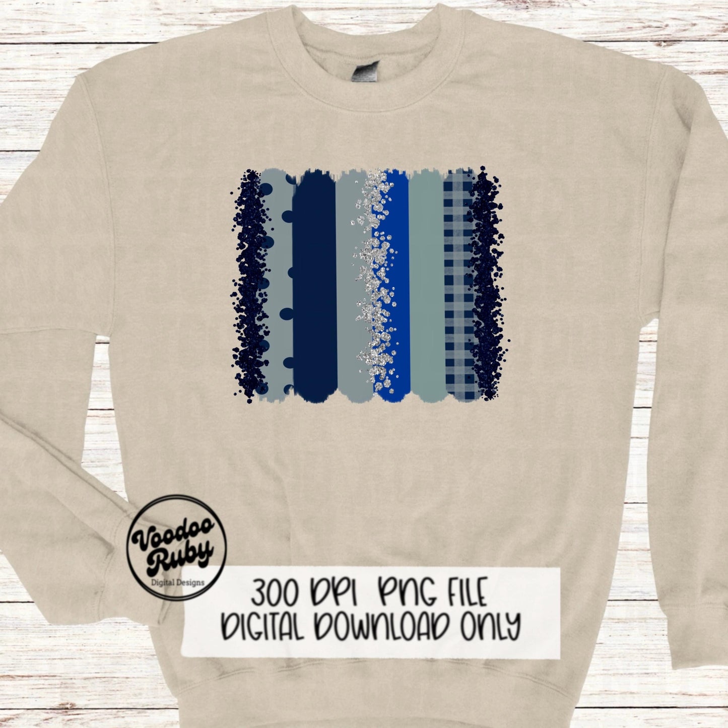 Blue and Silver Glitter Individual Brush Strokes Background Sublimation Hand Drawn Design Digital Download Football PNG Clip Art