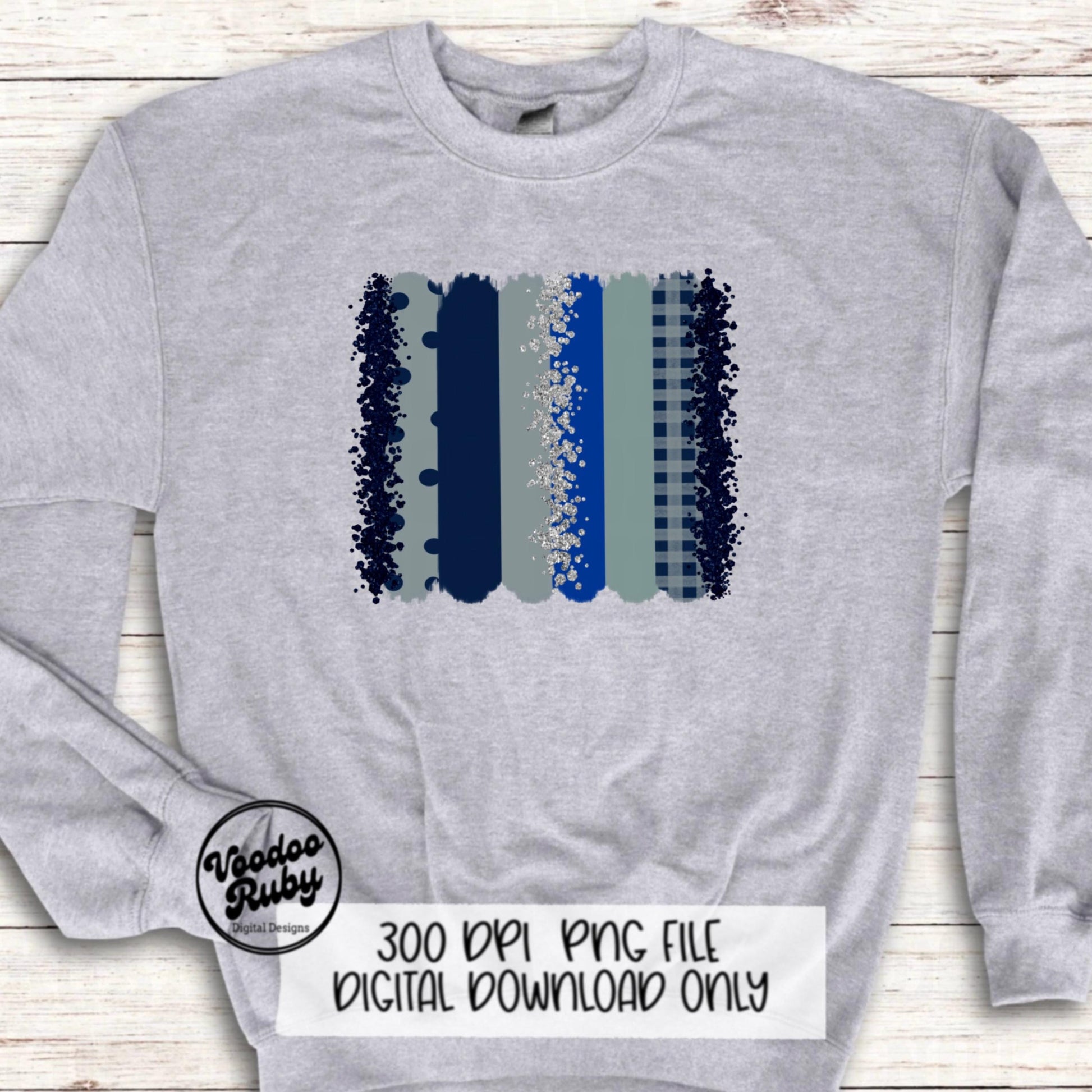 Blue and Silver Glitter Individual Brush Strokes Background Sublimation Hand Drawn Design Digital Download Football PNG Clip Art