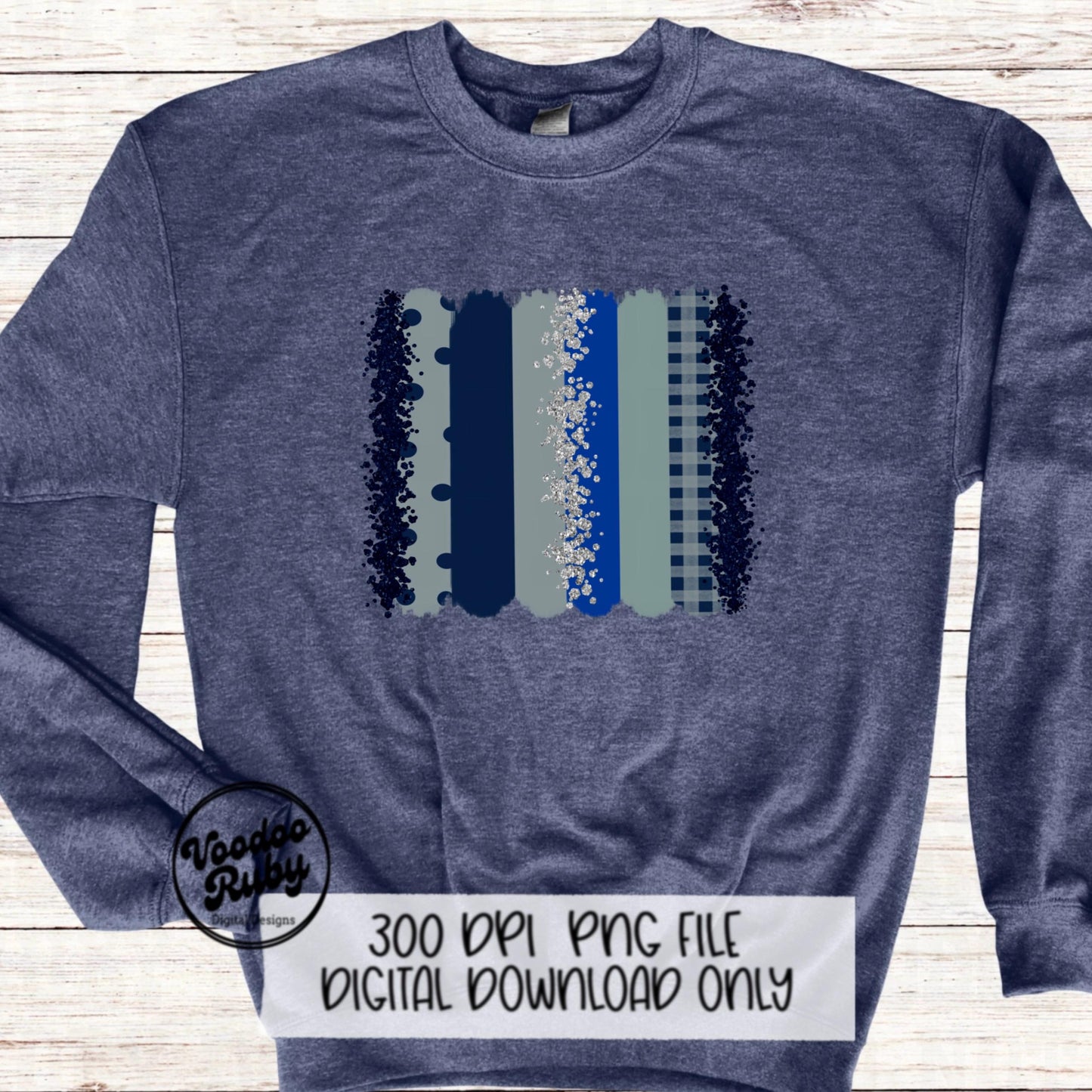 Blue and Silver Glitter Individual Brush Strokes Background Sublimation Hand Drawn Design Digital Download Football PNG Clip Art