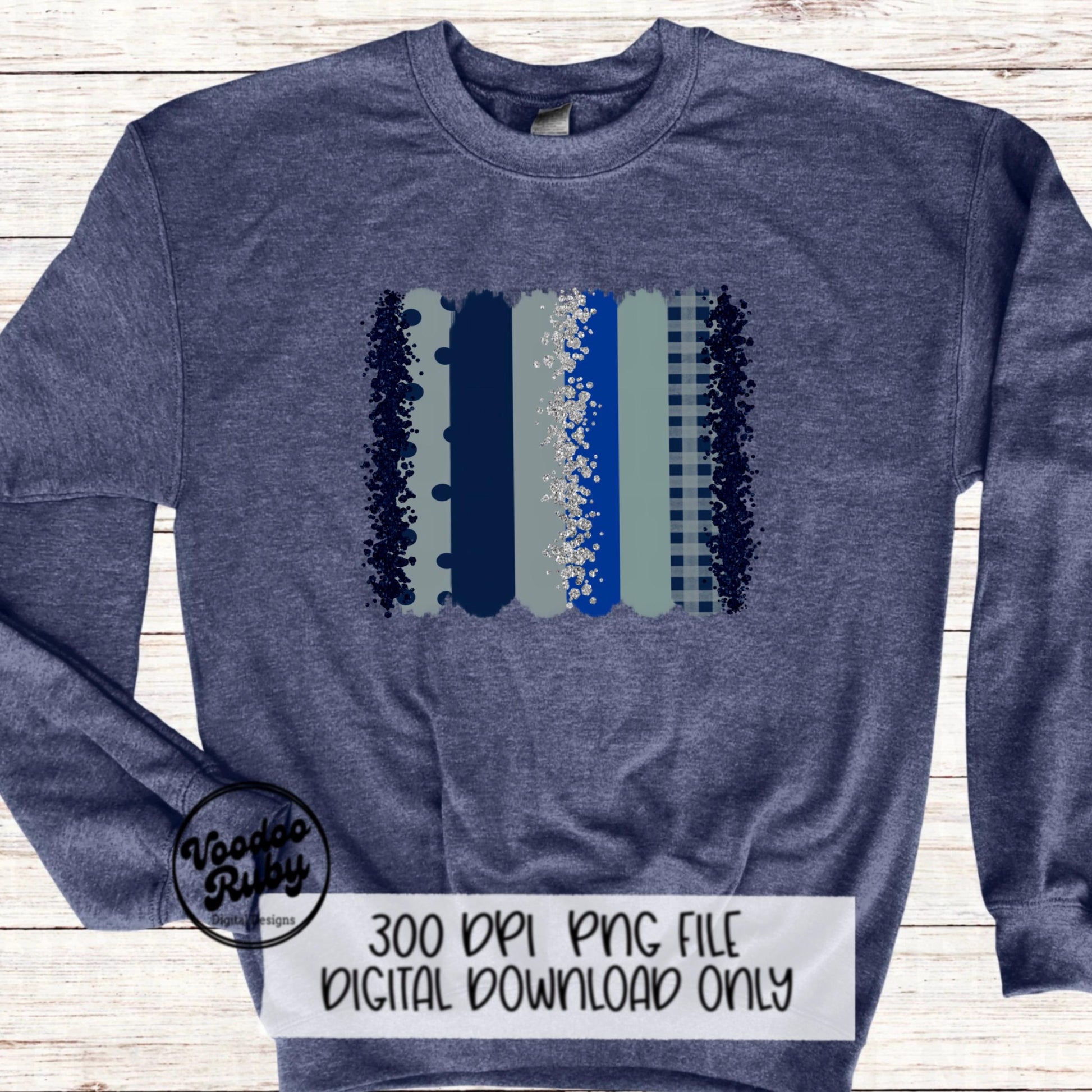 Blue and Silver Glitter Individual Brush Strokes Background Sublimation Hand Drawn Design Digital Download Football PNG Clip Art