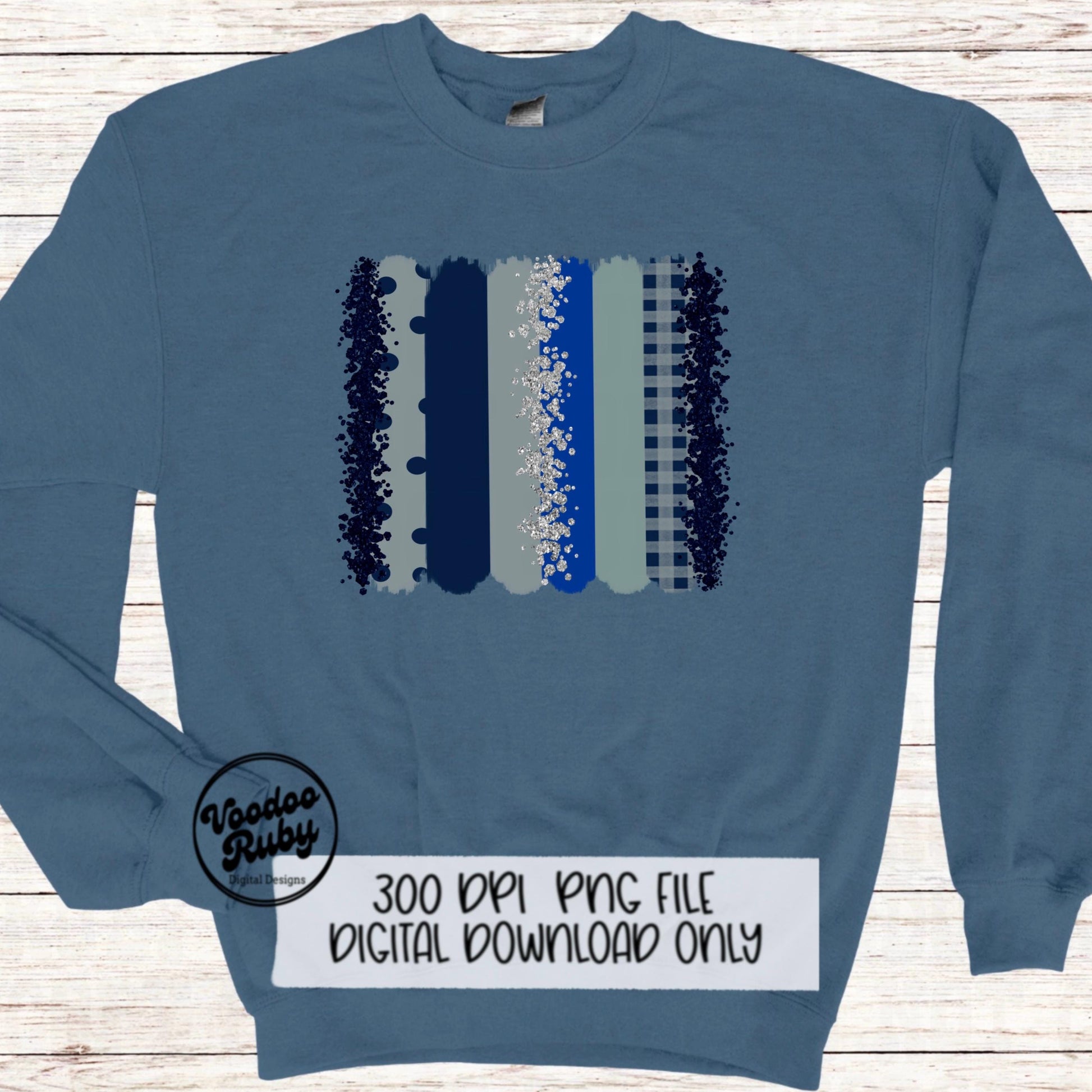 Blue and Silver Glitter Individual Brush Strokes Background Sublimation Hand Drawn Design Digital Download Football PNG Clip Art