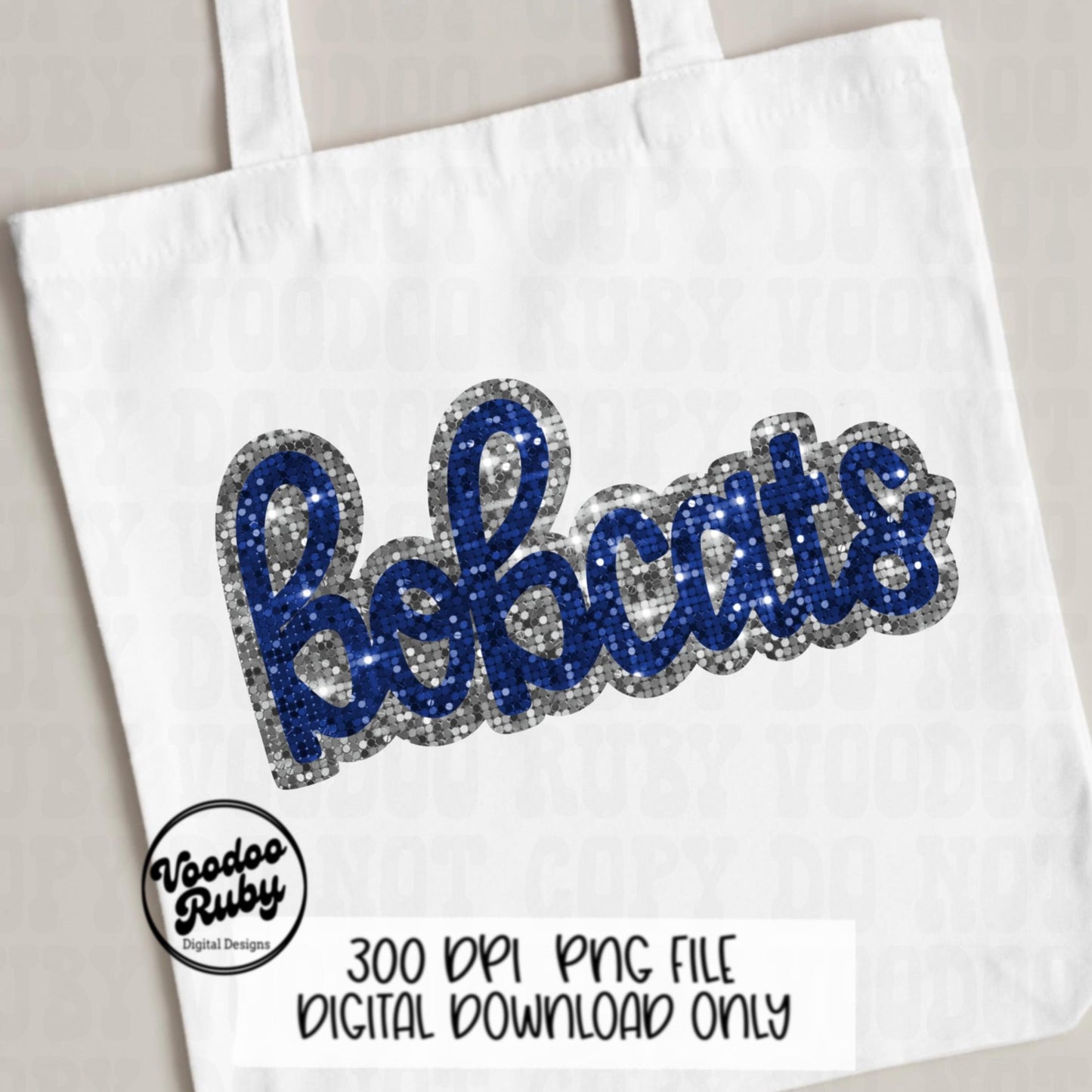 Bobcats PNG Design Faux Sequin Patches Faux Glitter Png Hand Drawn Digital Download Sublimation Football Blue Silver Bobcats DTF Printable