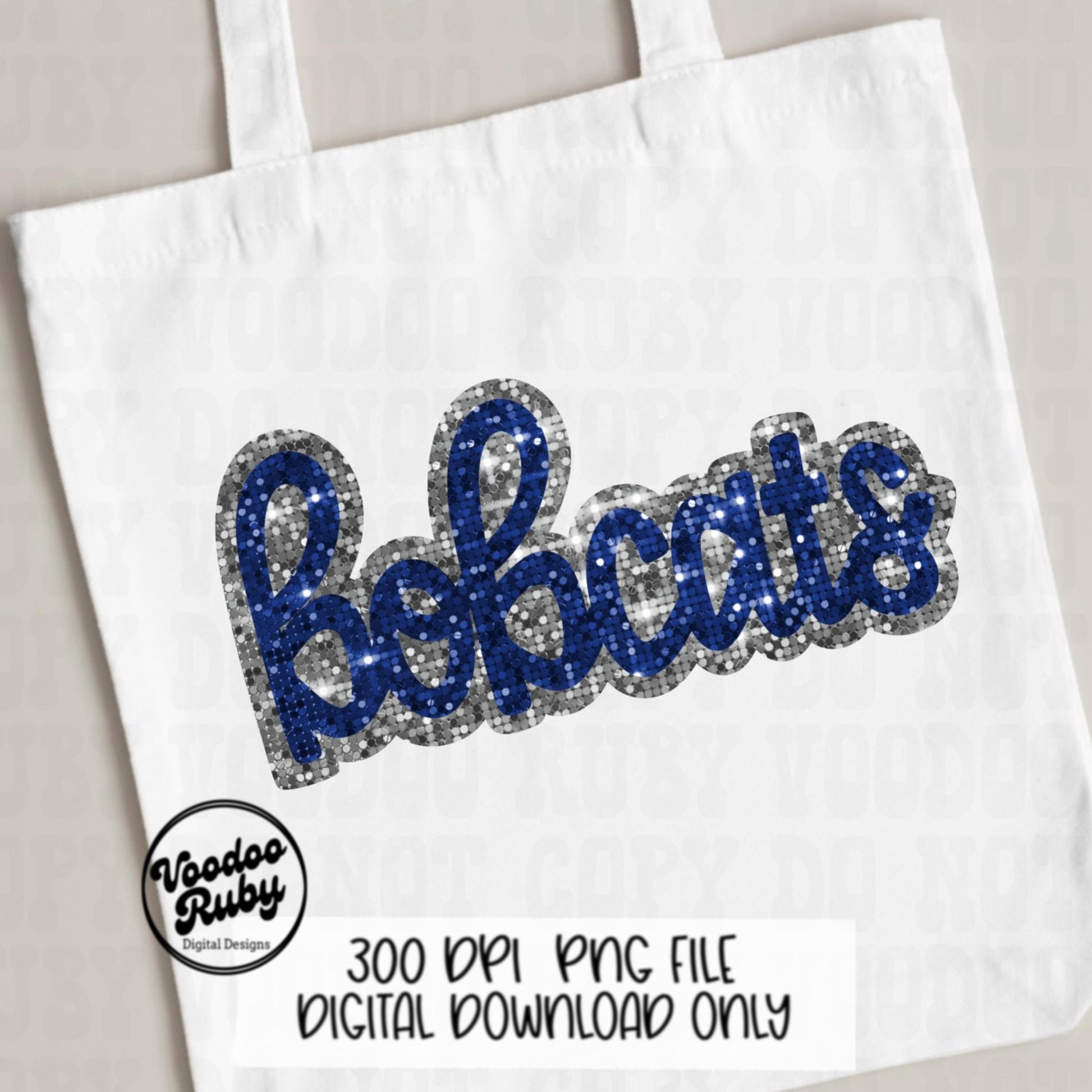 Bobcats PNG Design Faux Sequin Patches Faux Glitter Png Hand Drawn Digital Download Sublimation Football Blue Silver Bobcats DTF Printable
