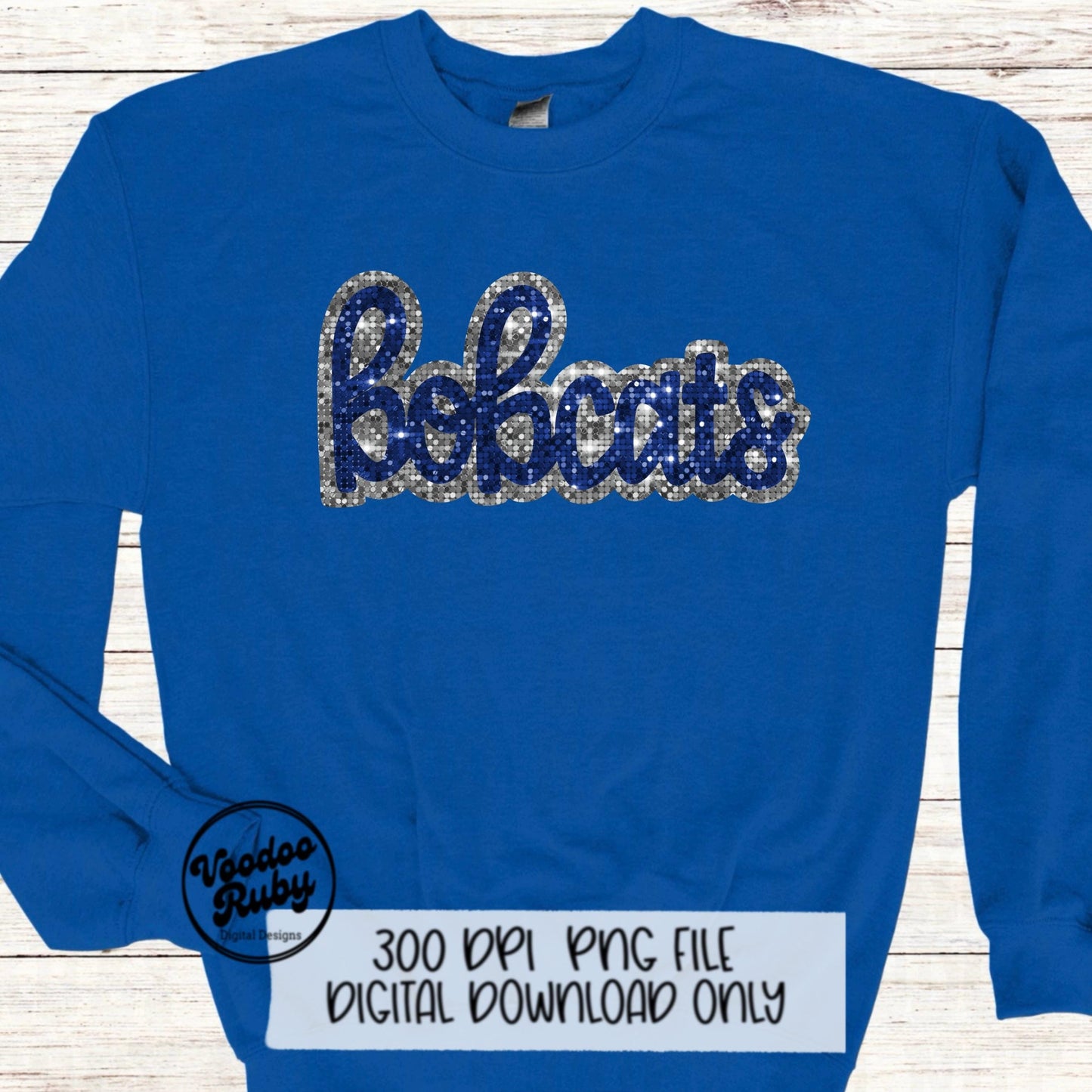Bobcats PNG Design Faux Sequin Patches Faux Glitter Png Hand Drawn Digital Download Sublimation Football Blue Silver Bobcats DTF Printable