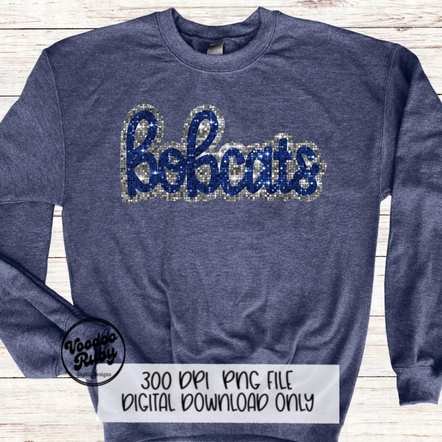 Bobcats PNG Design Faux Sequin Patches Faux Glitter Png Hand Drawn Digital Download Sublimation Football Blue Silver Bobcats DTF Printable