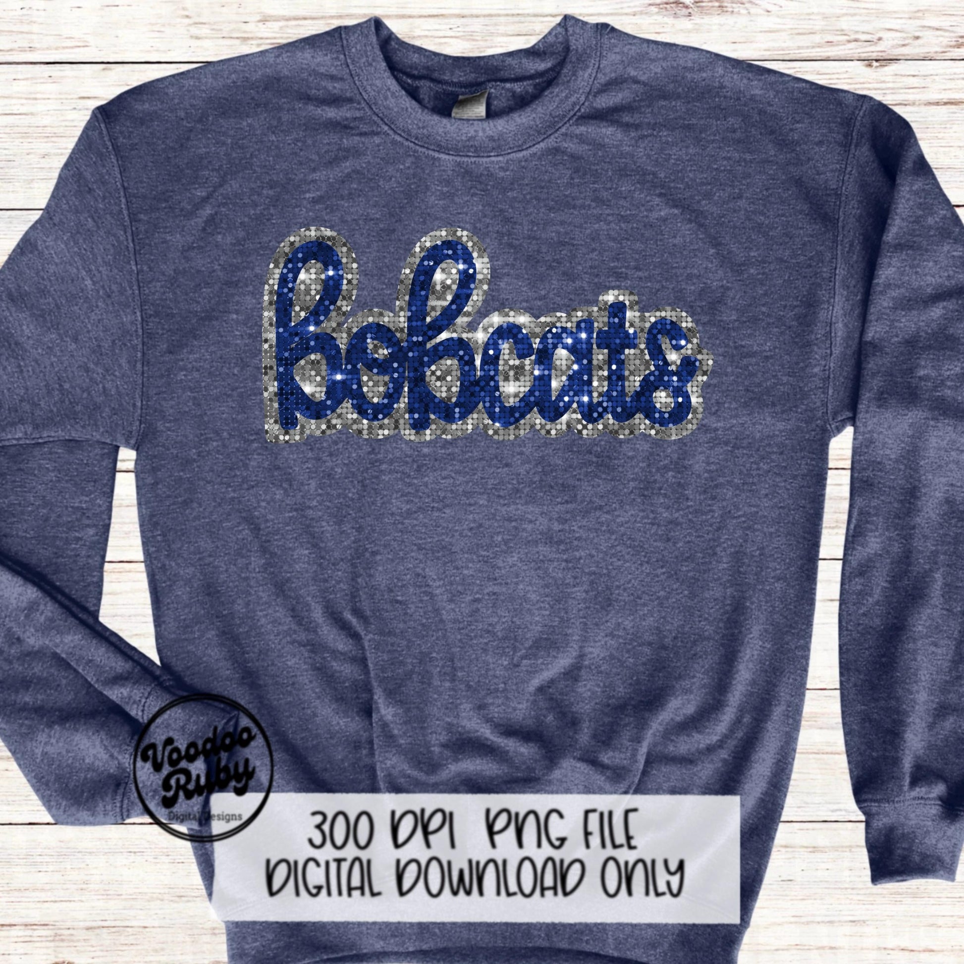 Bobcats PNG Design Faux Sequin Patches Faux Glitter Png Hand Drawn Digital Download Sublimation Football Blue Silver Bobcats DTF Printable