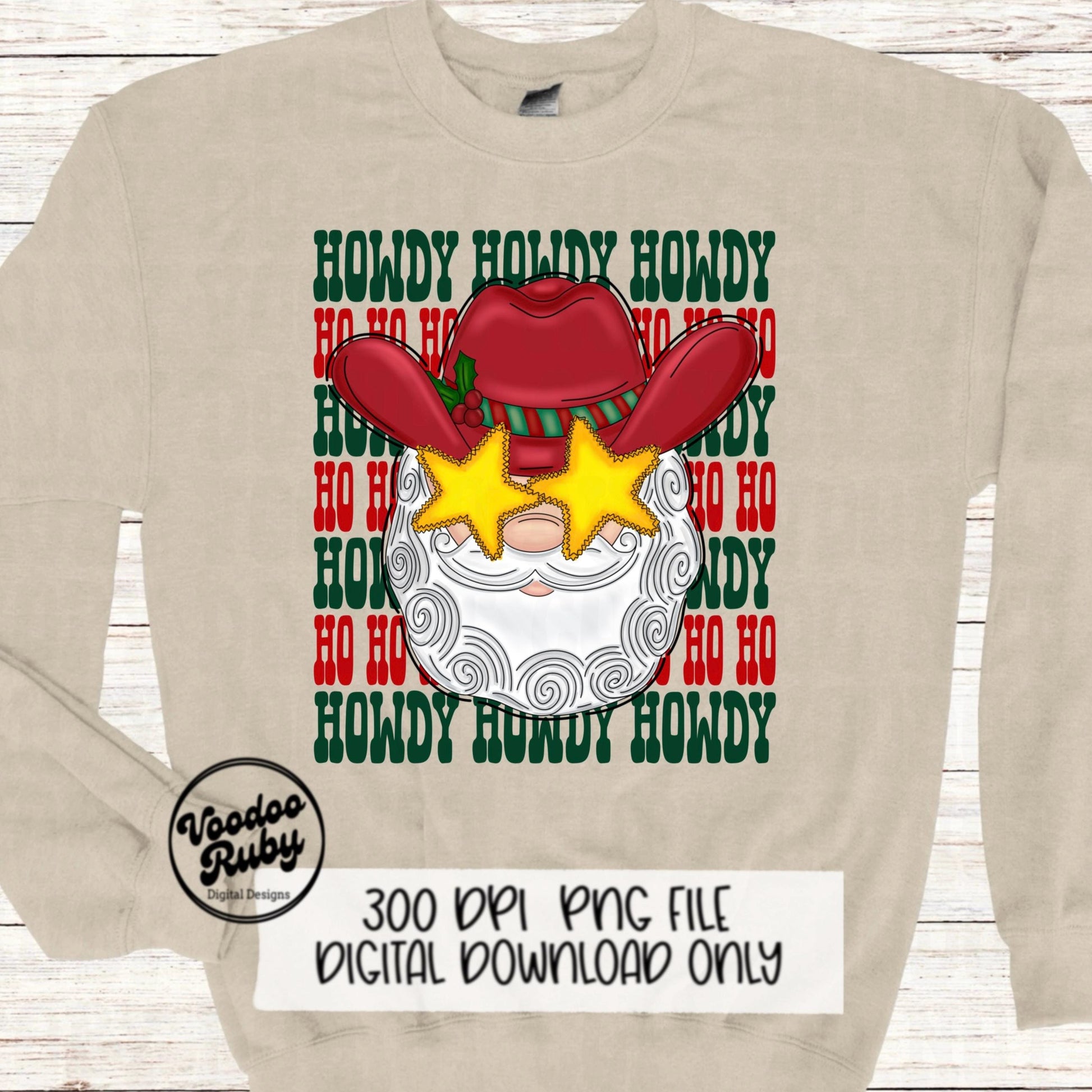 Howdy Santa Sublimation PNG Design Ho Ho Ho Design Hand Drawn Digital Download Howdy Ho Ho Ho PNG Cowboy Santa dtf Preppy Christmas PNG