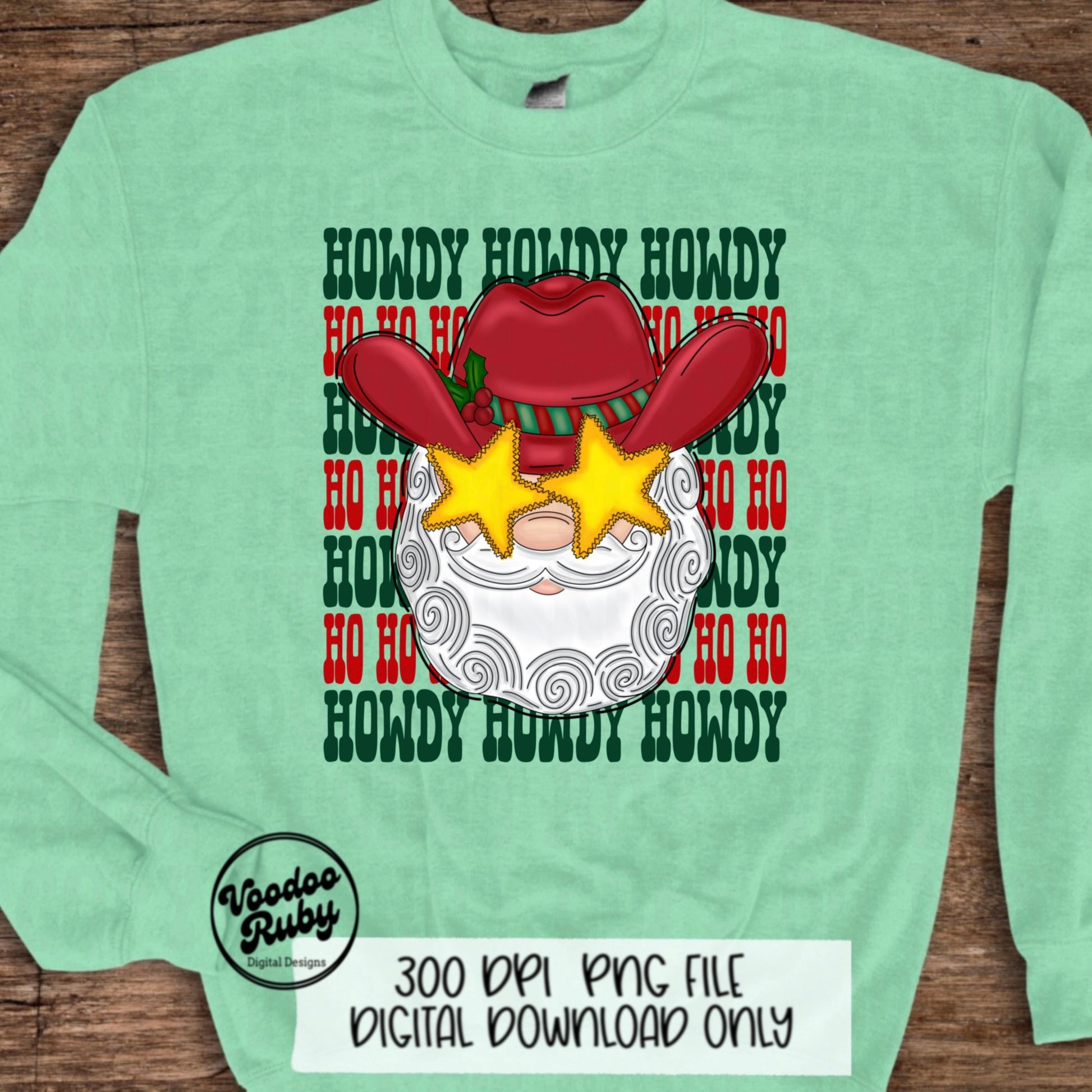 Howdy Santa Sublimation PNG Design Ho Ho Ho Design Hand Drawn Digital Download Howdy Ho Ho Ho PNG Cowboy Santa dtf Preppy Christmas PNG